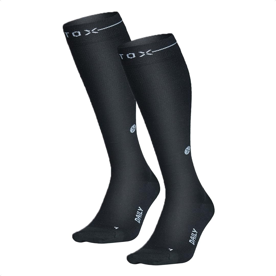 STOX Energy Socks for Men - Premium Merino Wool Compression Socks (2-Pack, Black) - Relieve Tired, Sore & Swollen Legs - Ideal for Running, Hiking, Travel & Work