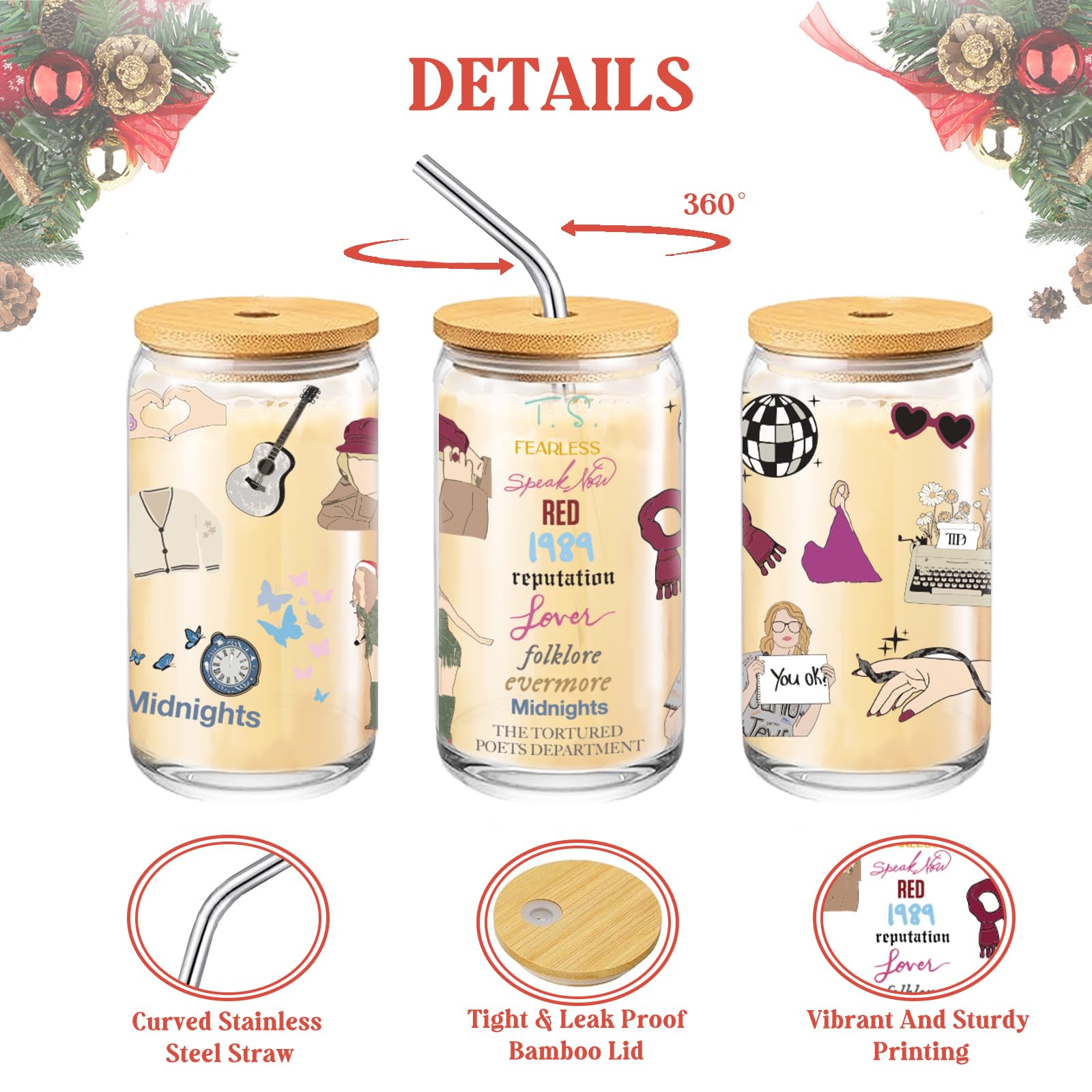 Funny Christmas Glass Cup for Women - 16 oz Insulated Tumbler with Lid & Straw, Cute Coffee Mug for Holiday Parties, White Elephant Gifts, Stocking Stuffers - Perfect for Sisters, Daughters & Best Friends (Great for Office Celebrations, Secret Santa & Family Gatherings)