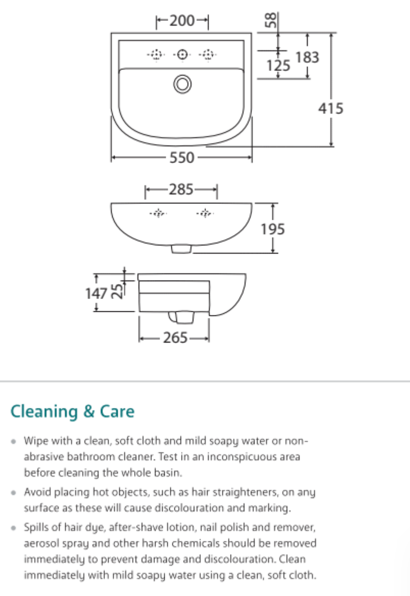 Fienza 603701W White Ceramic Compact Bathroom Sink - Semi Recessed RAK 1 Tap Hole Basin for Small Spaces | Perfect for Powder Rooms, Guest Bathrooms & Tiny Homes