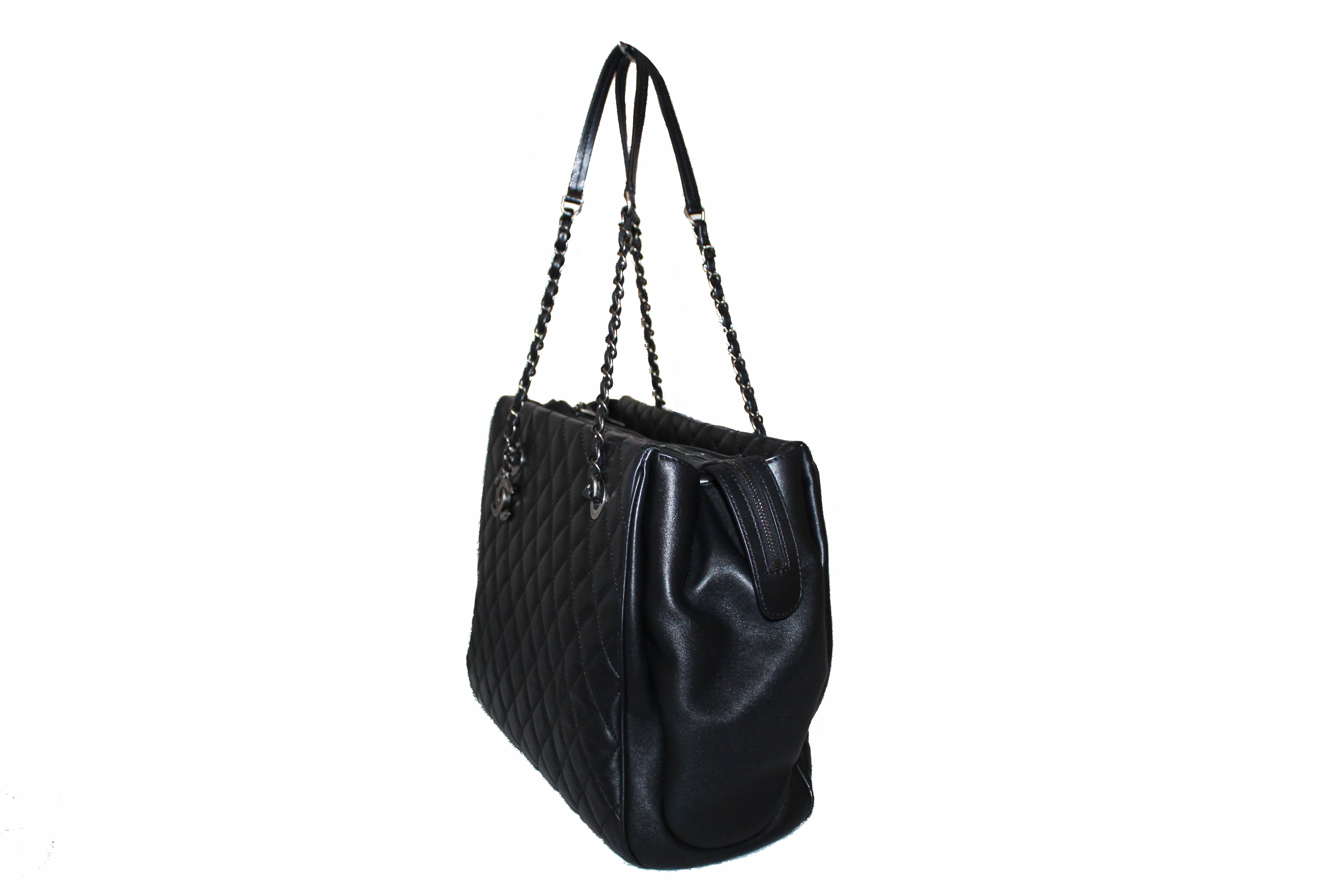 Authentic Chanel Black Quilted Lambskin Leather Tote Bag for Women - Luxury Designer Handbag for Work, Travel & Everyday Use
