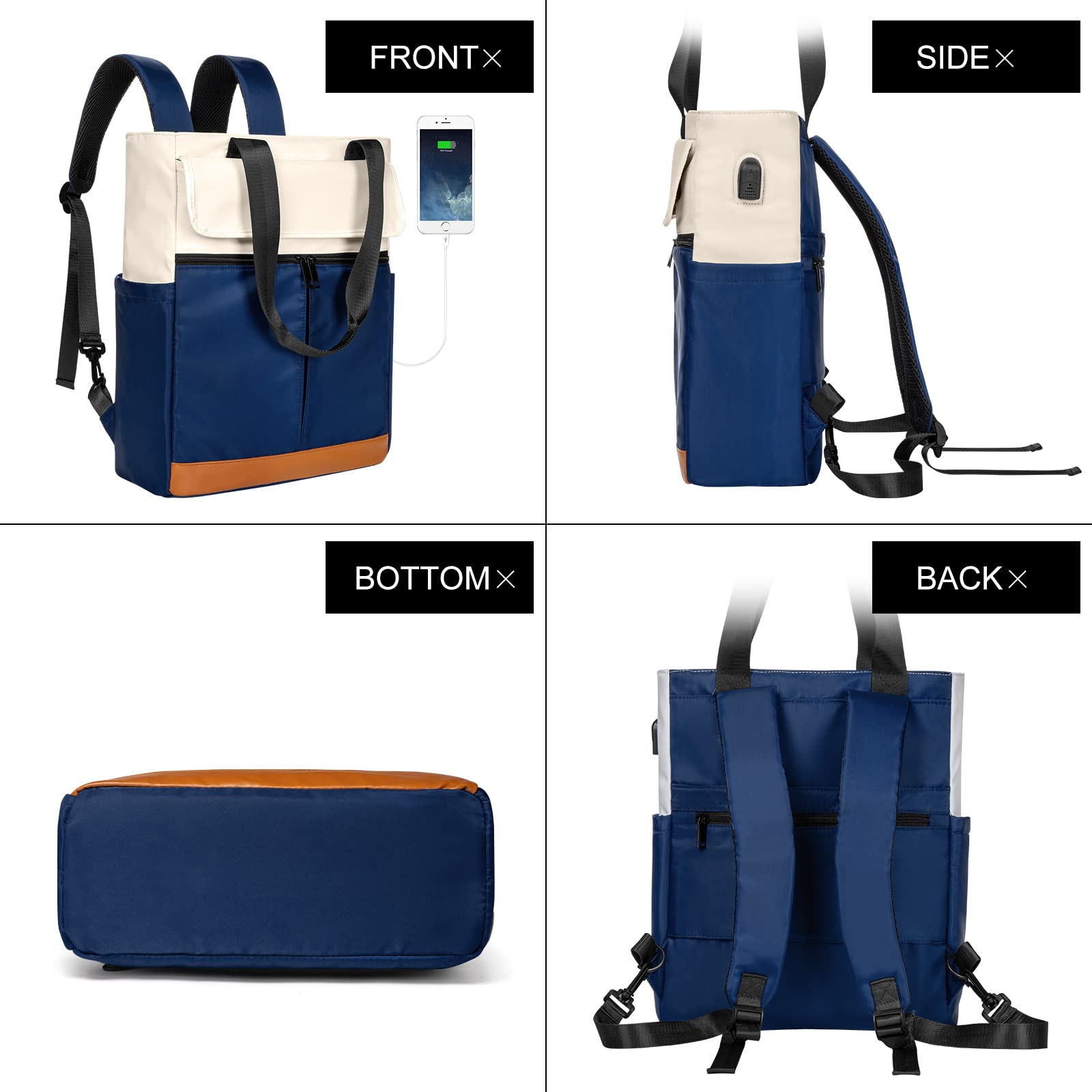 Women's Convertible Laptop Backpack with USB Charging Port - Waterproof Work Backpack for Office, Travel & College | Daypack to Tote Bag Conversion