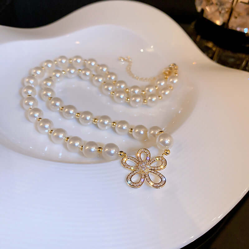 Ivory Pearl Bead Flower Pendant Necklace - Elegant Floral Jewelry for Women | HN1433 | Perfect for Weddings, Parties & Special Occasions