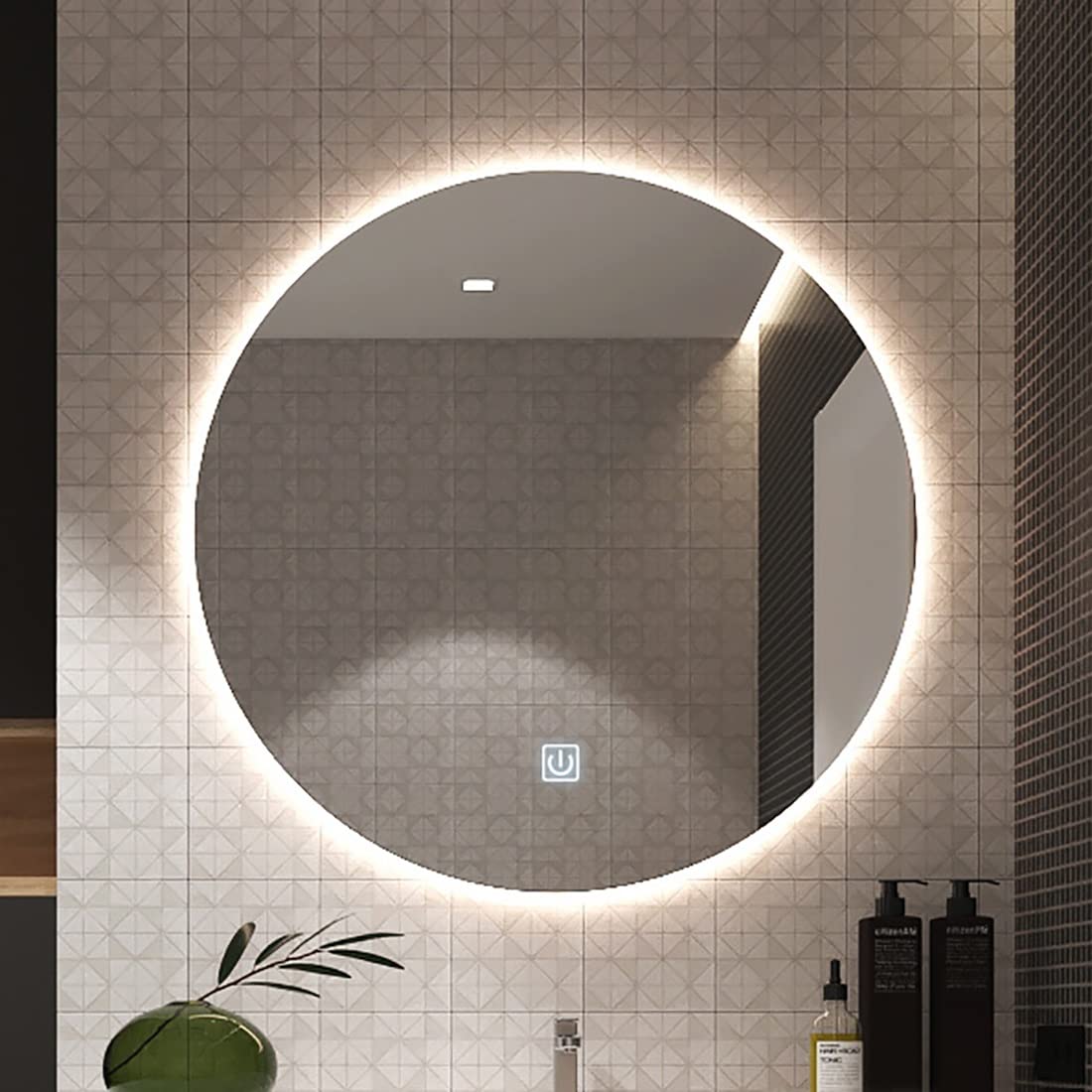 Round LED Bathroom Mirror with Warm Light - 50cm Wall-Mounted Vanity Mirror for Bathroom & Bedroom