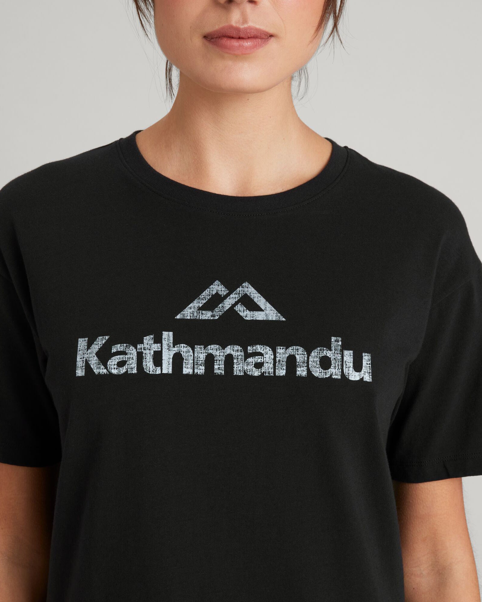 Kathmandu Logo Women's Short Sleeve T-Shirt - Breathable Cotton Tee for Casual Wear & Outdoor Activities - Black Stingray Color