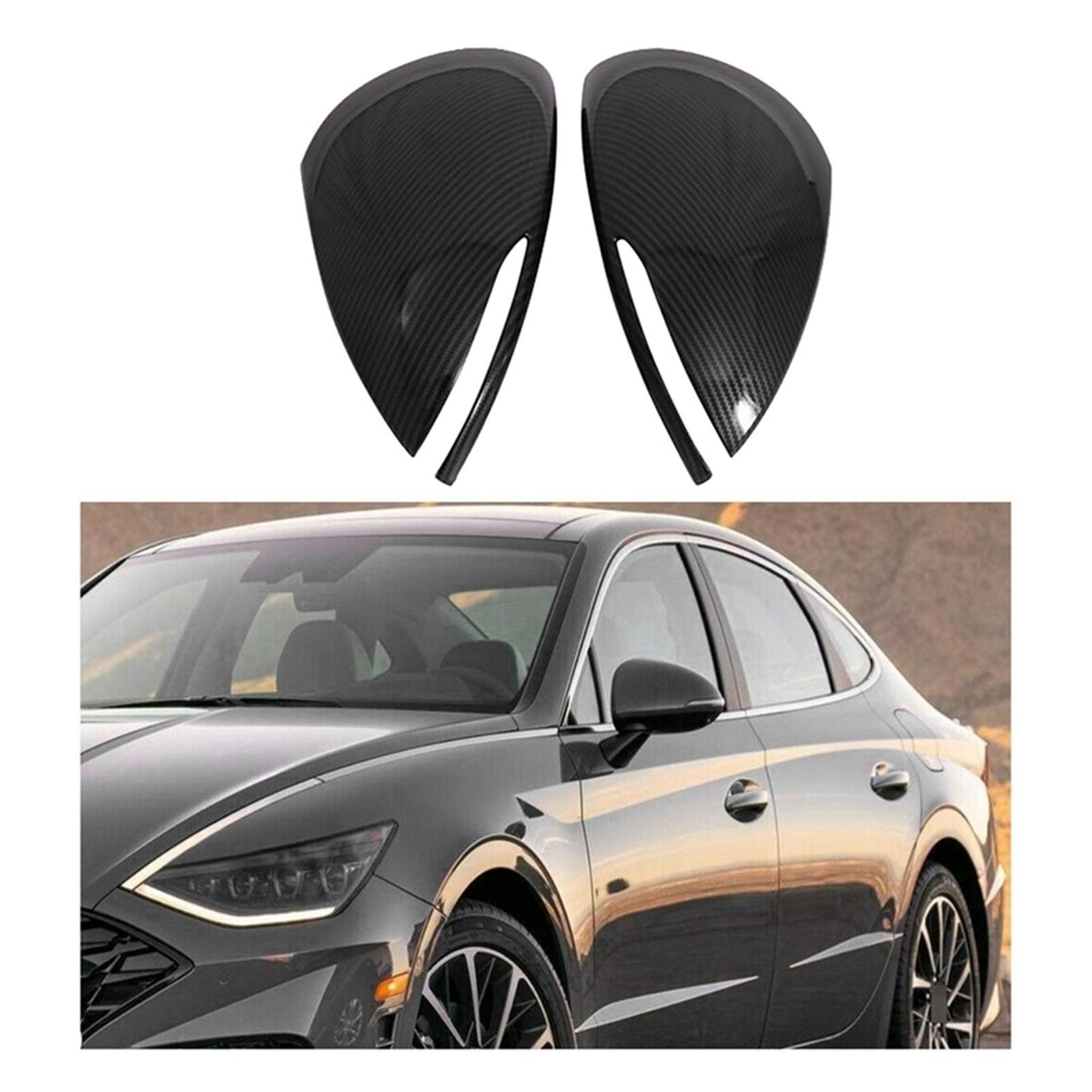 Hyundai Sonata DN8 2020-2021 ABS Carbon Fiber Headlamp Lens Cover & Side Door Mirror Cover - Black | Durable Protection & Stylish Upgrade for Night Driving & Car Customization