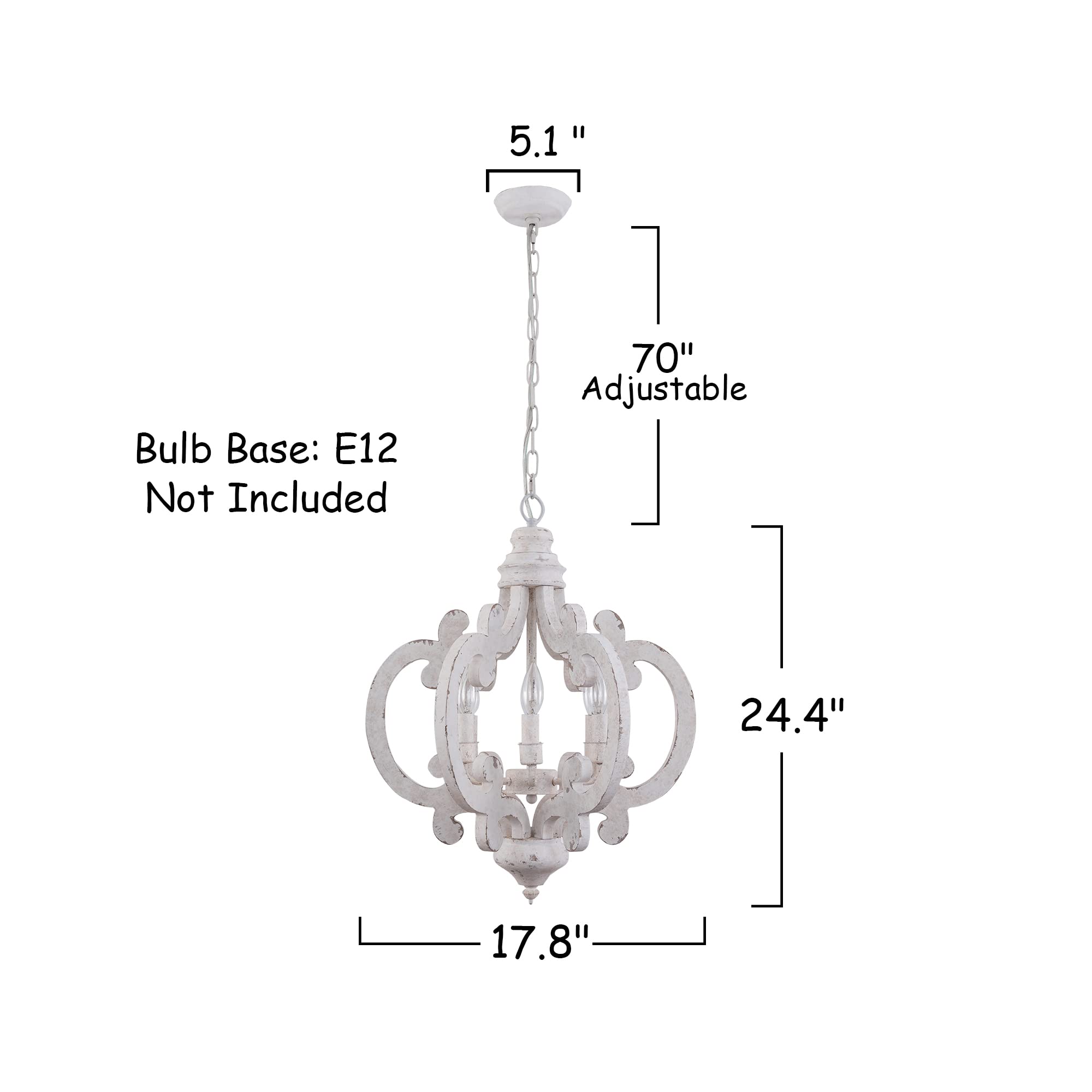 Rustic Farmhouse Chandelier - 6-Light White Wood Pendant Light with Adjustable Chain for Dining Room, Living Room, Entryway - Perfect for Country Style Home Decor & Cozy Gatherings