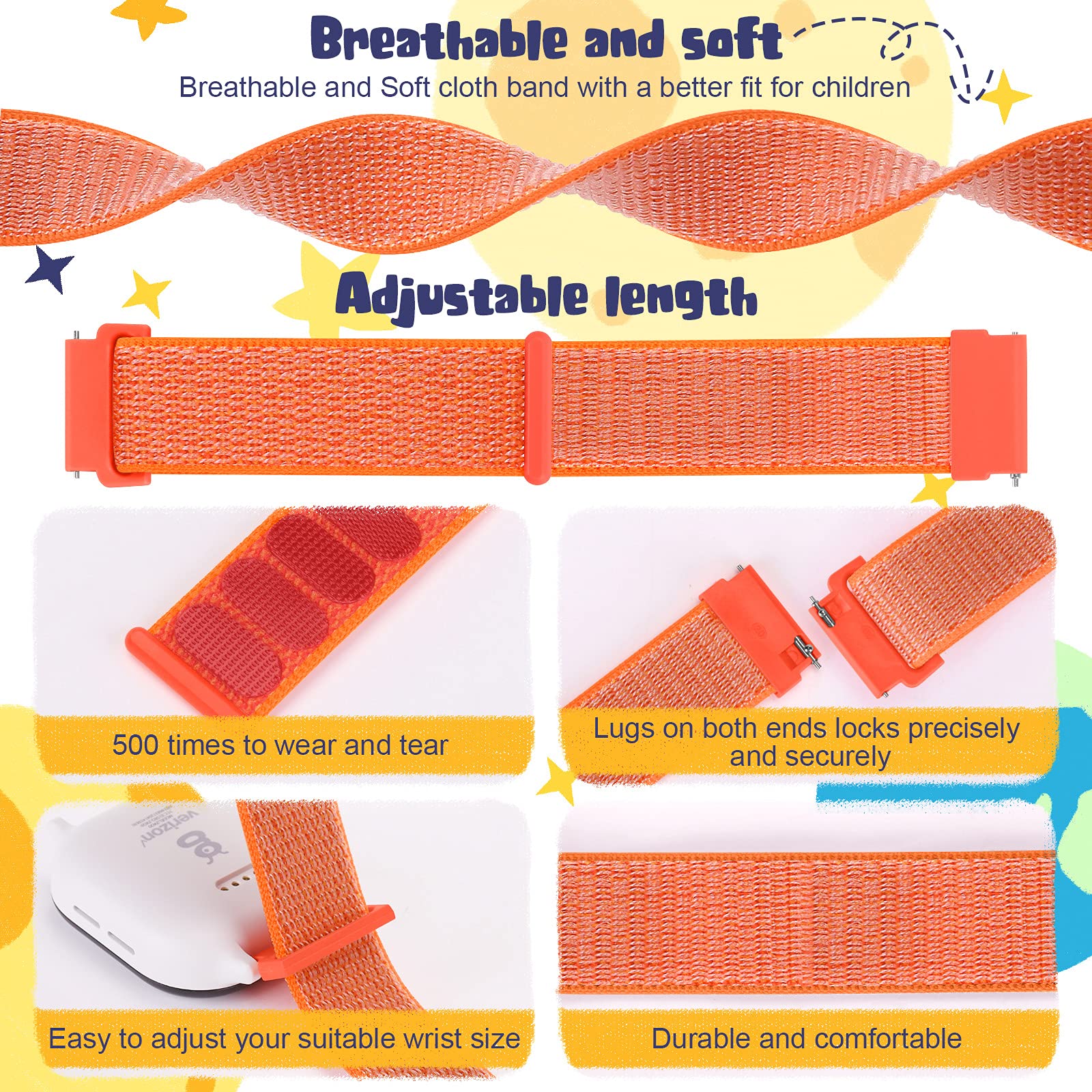 MHunter Kids Nylon Watch Band - 20mm Soft Breathable Sport Hook Loop Strap for Gizmo Watch 3 2 1 / Gabb Watch 3 2 1 / SyncUP Watch - Durable Replacement Smartwatch Bands for Boys & Girls - Perfect for School, Sports & Outdoor Activities