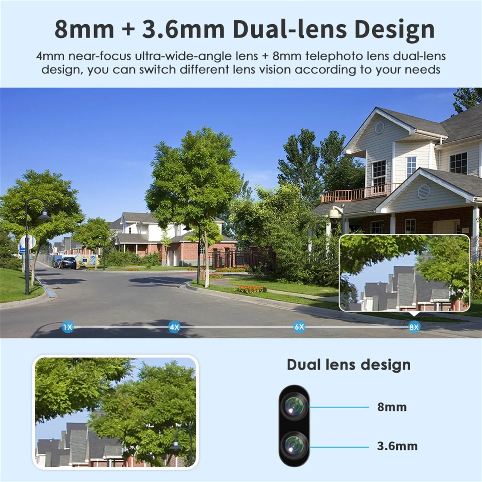 JOLIANE 8MP Dual Lens PTZ Outdoor Security Camera with Human Detection Tracking, Waterproof, Full Color Night Vision - Ideal for Home Surveillance & Property Protection (1PCS 8MP Camera)