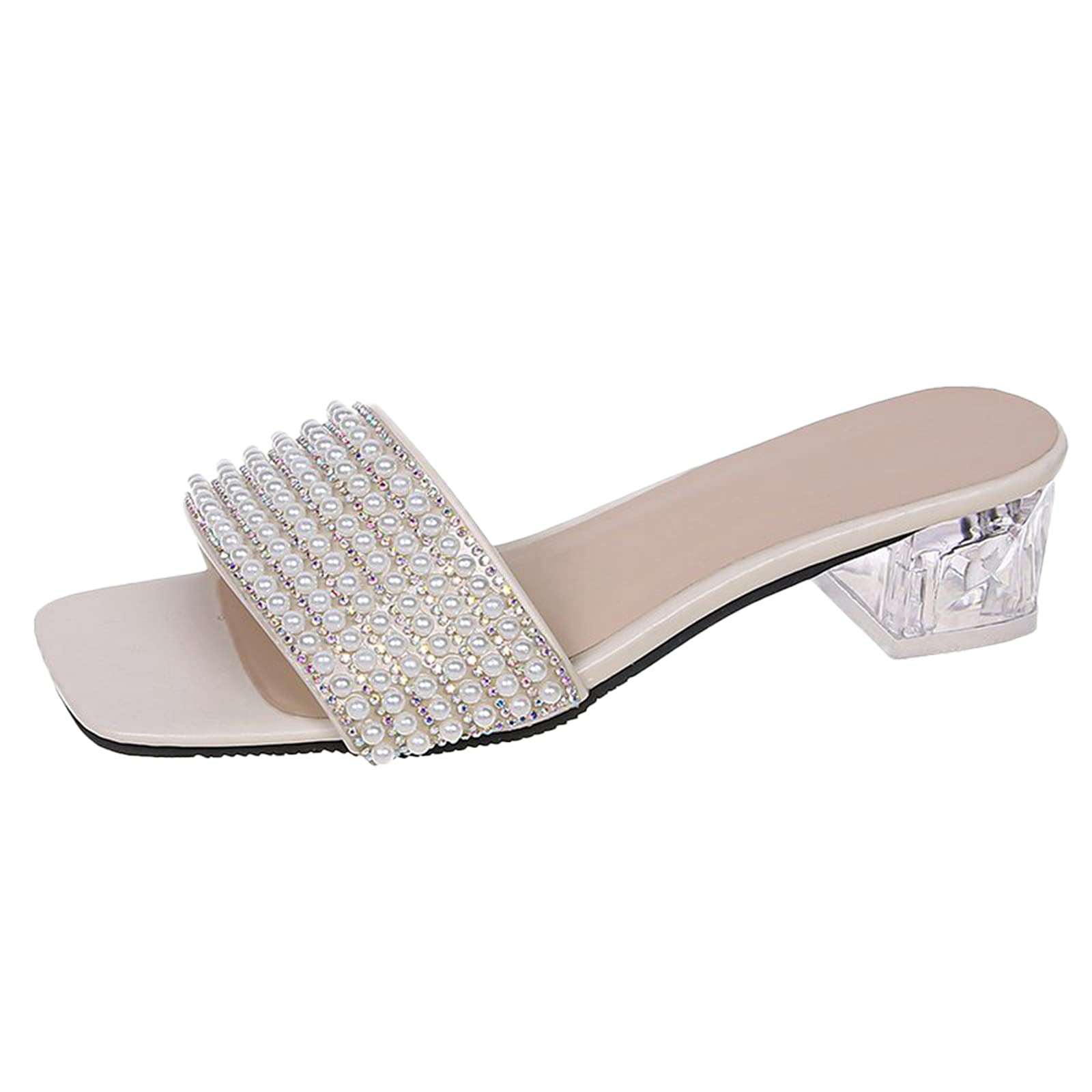 Women's Comfortable Walking Sandals - Breathable Water Drill Slippers with Square Toe & Crystal Decor for Ladies | Perfect for Beach, Poolside & Summer Outdoor Activities