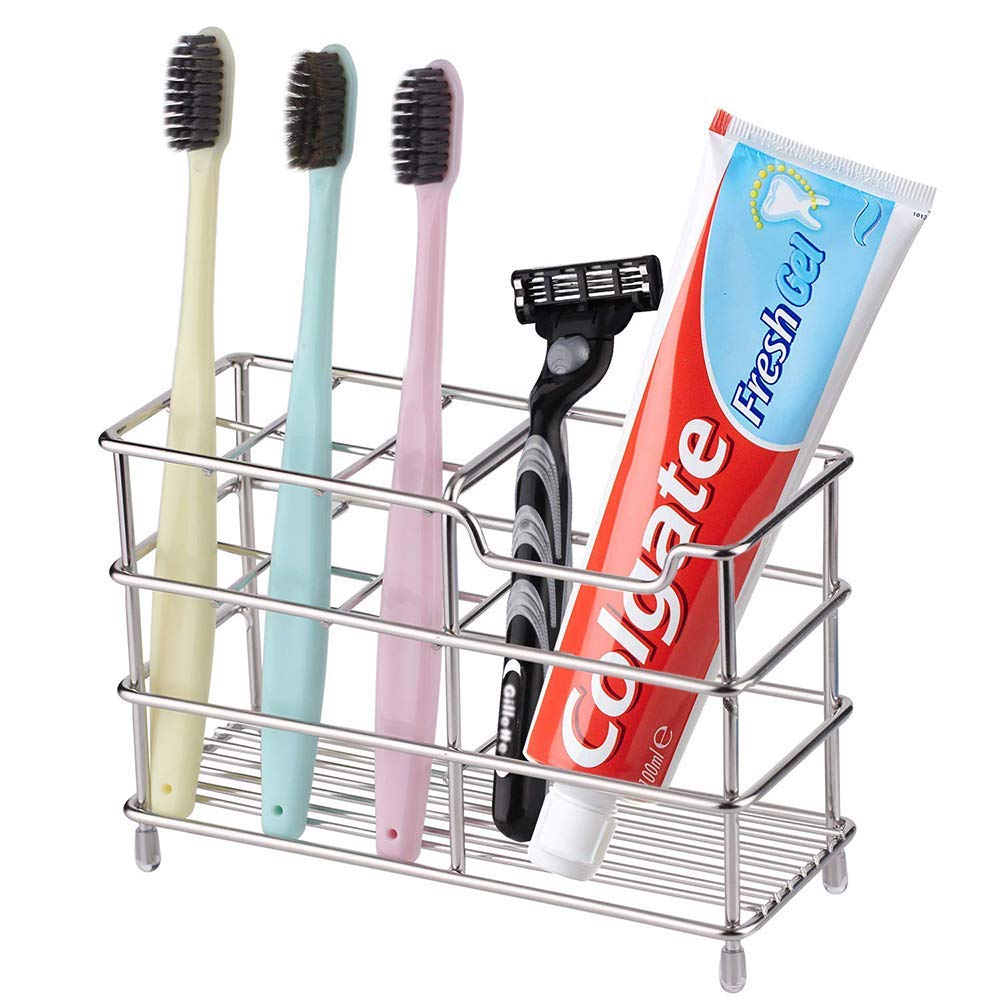 Stainless Steel Toothbrush Holder - 7 Slots Organizer for Bathroom Countertop (Silver) - Perfect for Electric Toothbrushes & Razors