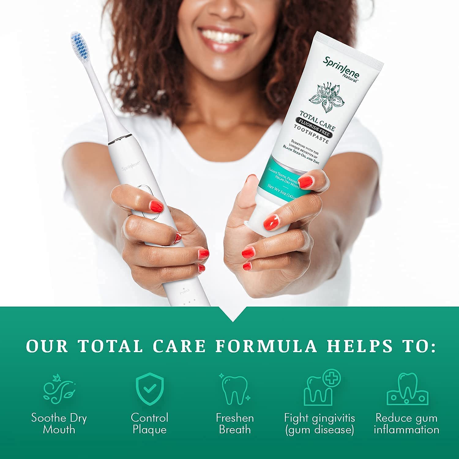 **SprinJene Natural Sonic Electric Toothbrush & Fluoride-Free Toothpaste Set – Vegan, Dye-Free, SLS-Free for Clean Teeth, Healthy Gums & Fresh Breath – Ideal for Sensitive Teeth & Dry Mouth Relief – Perfect for Home & Travel Use**
