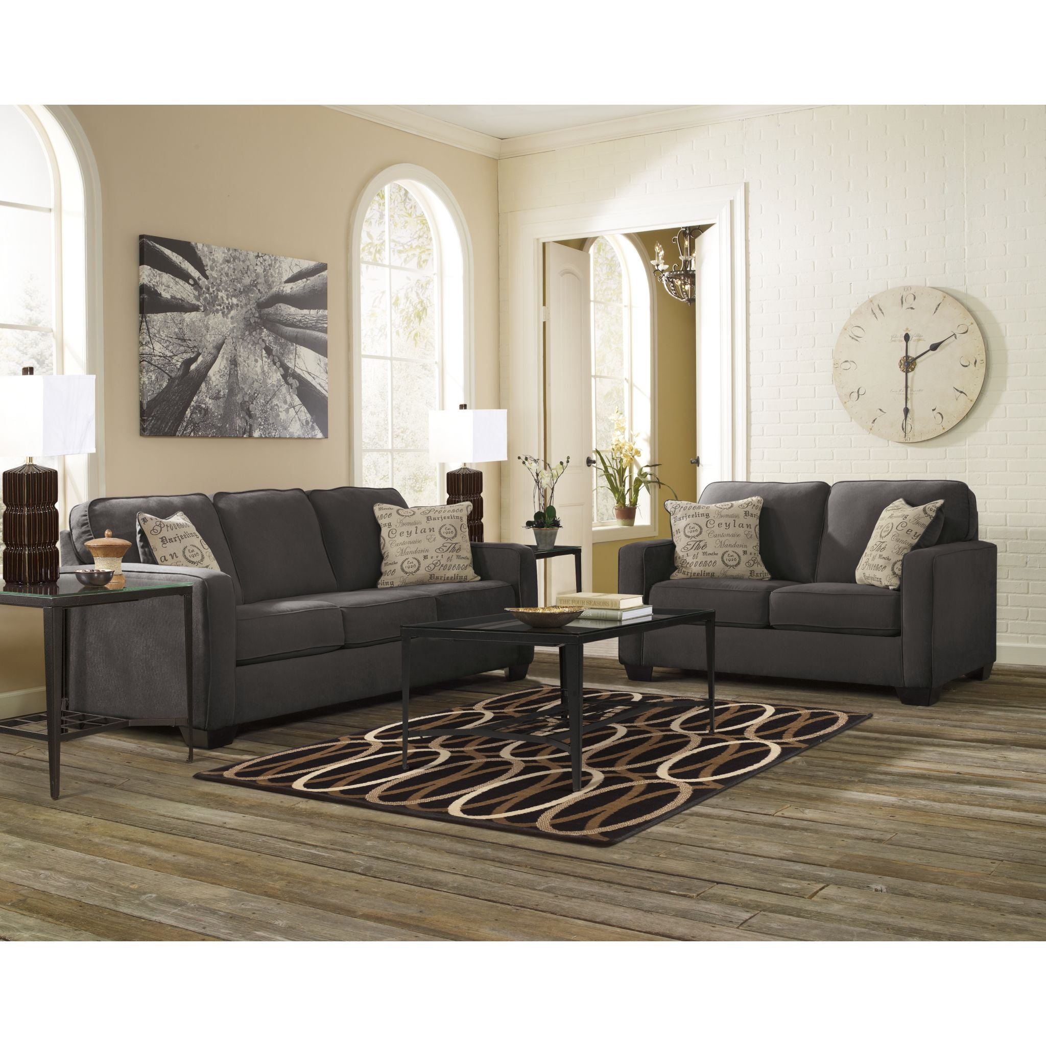 Alenya Modern Sofa - Charcoal Gray Upholstered Couch for Living Room, Lounge & Office - Comfortable 3-Seater with Sturdy Wooden Legs