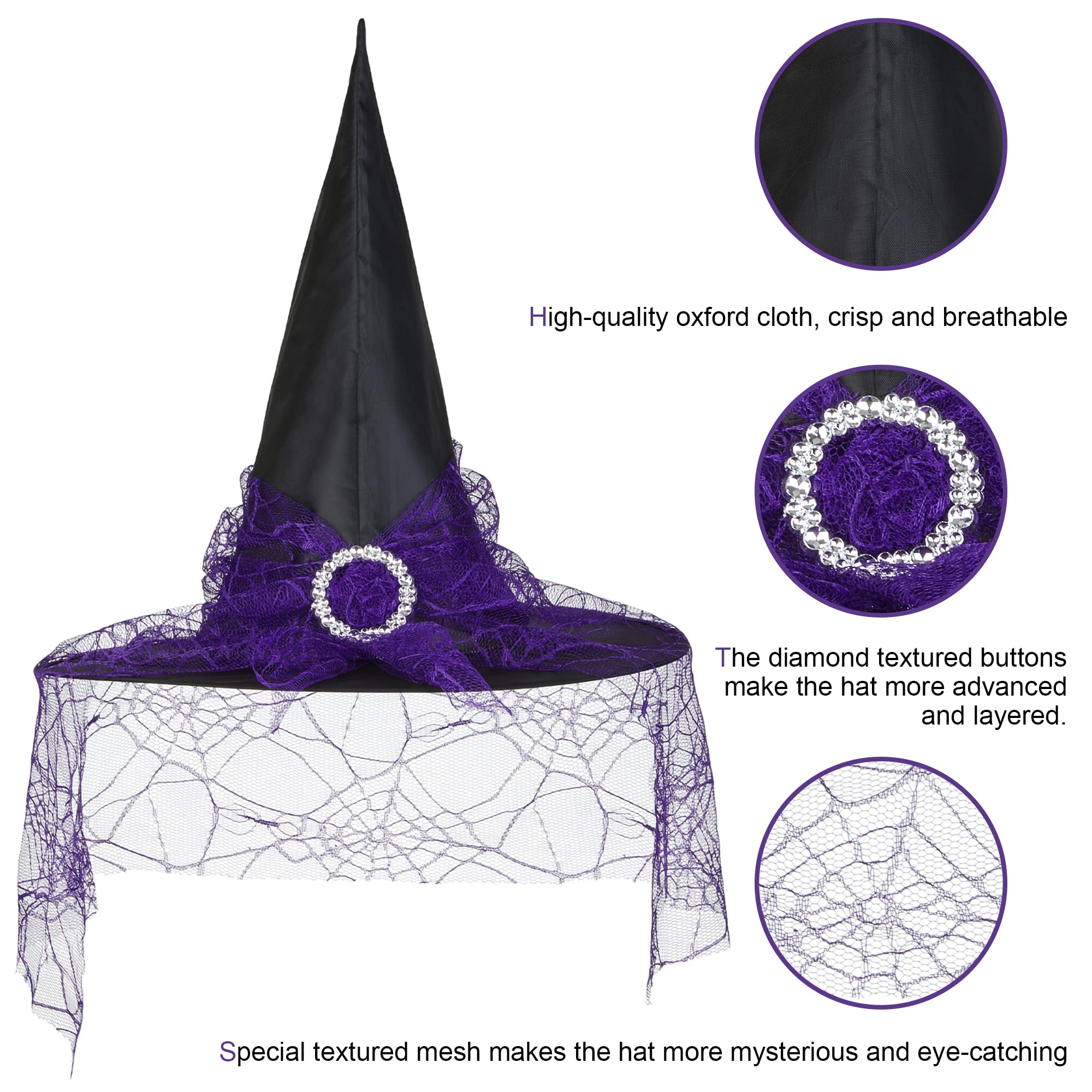 Purple Witch Hat for Women - Elegant Lace Wizard Hat for Halloween Costume & Party Decoration | Perfect for Witch-Themed Parties, Cosplay, and Spooky Events