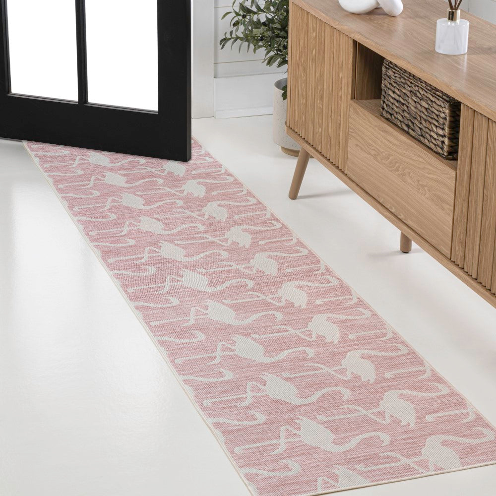 Liana Casual Coastal Flamingos Two-Tone Indoor/Outdoor Area Rug - Soft Non-Slip Floor Mat for Living Room, Bedroom, Patio & Beach House Decor