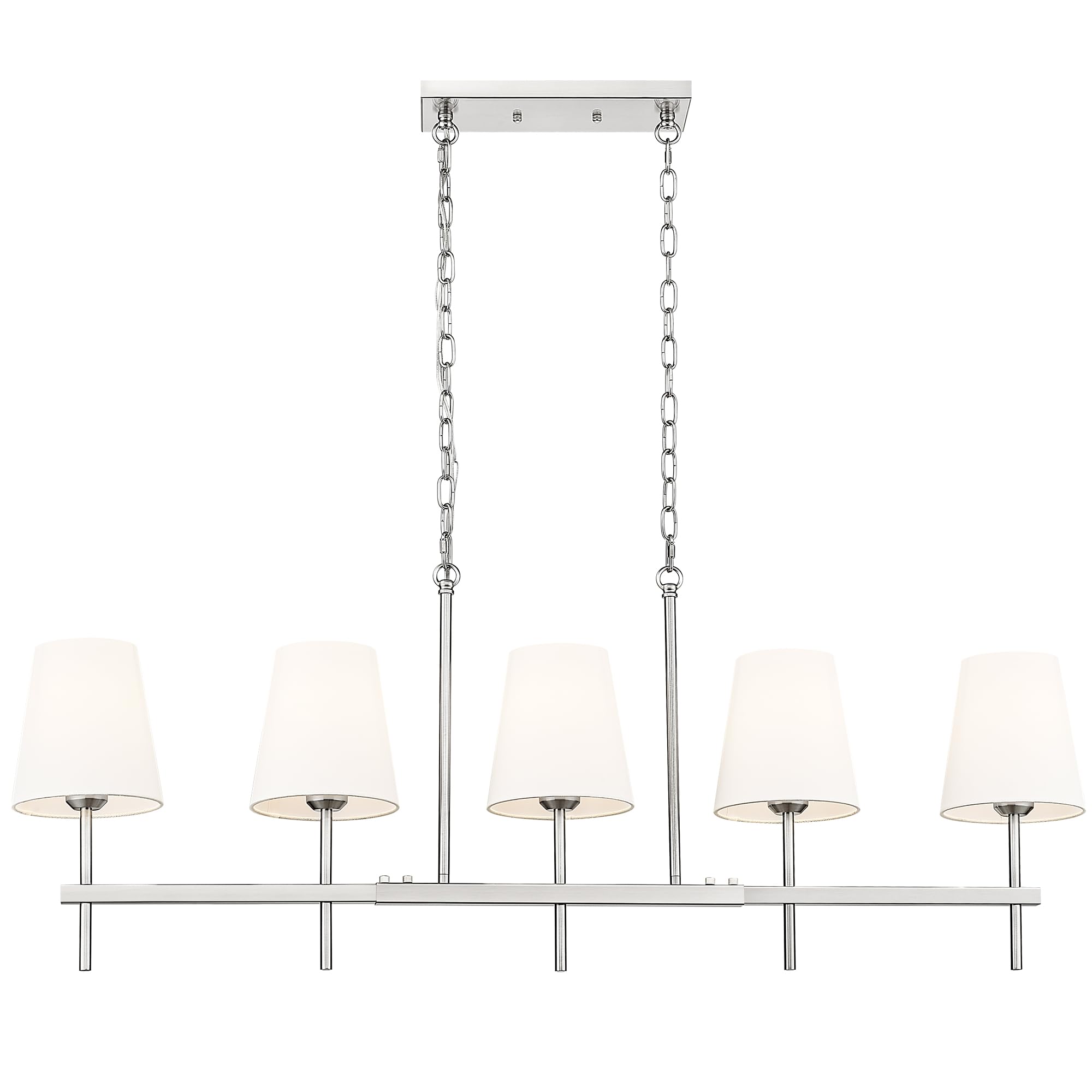 5-Light Brushed Nickel Kitchen Island Pendant Light with White Fabric Shade - 46