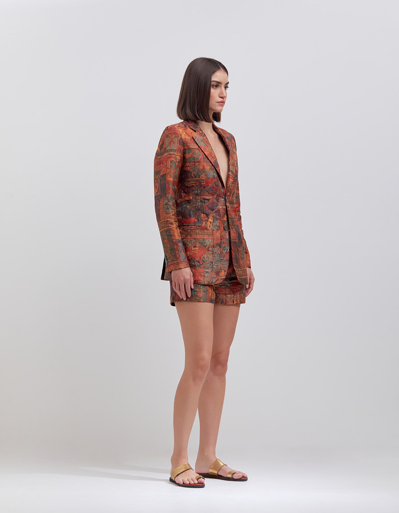 Elegant Rana Blazer in Silk Brocade - Terracotta Color for Women | Perfect for Office Wear, Cocktail Parties & Formal Events
