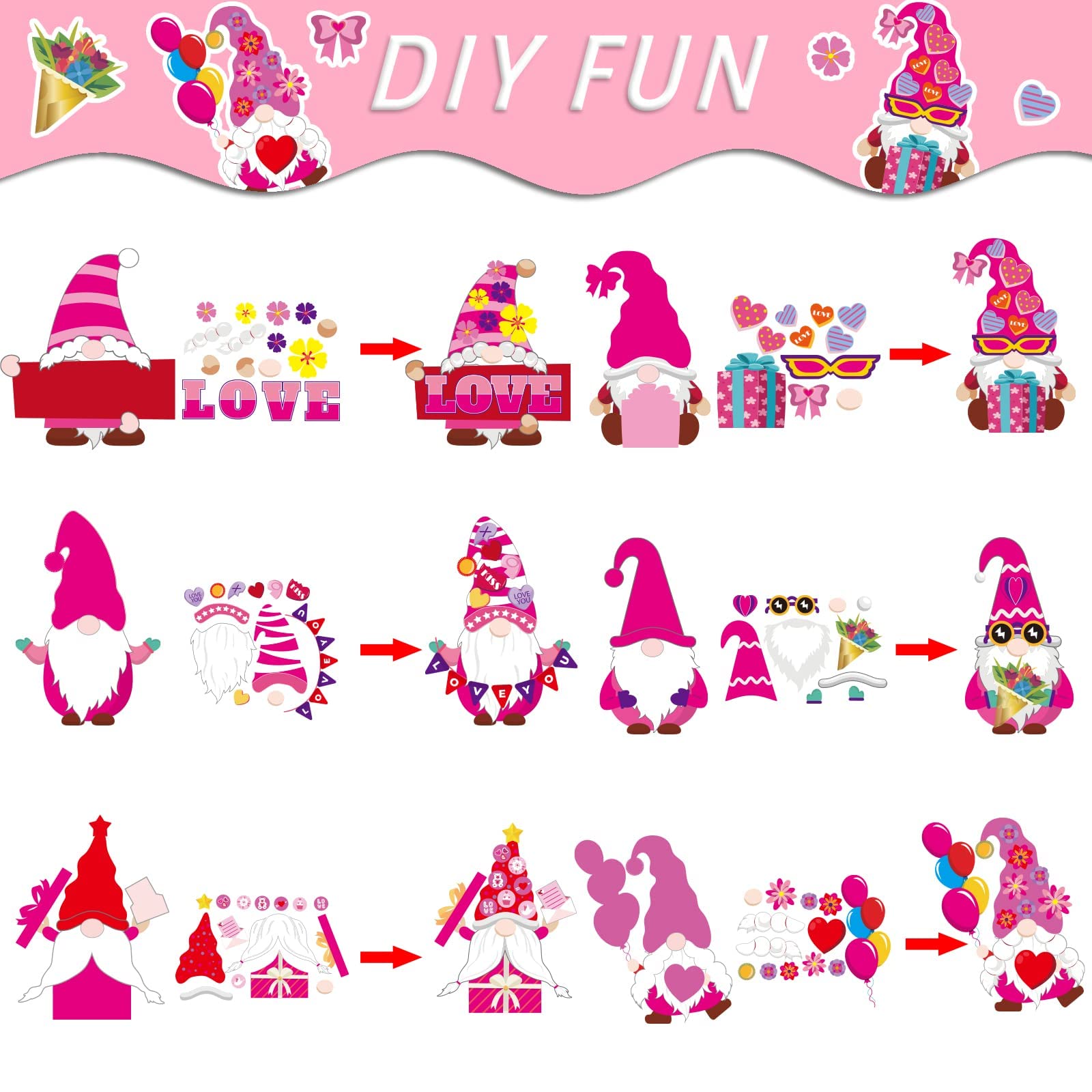 Valentine's Day Craft Kits for Kids - 30 Pack DIY Gnome Paper Art Set, Preschool Classroom Activities, Homeschool Crafts, Kindergarten Party Favors & Holiday Classroom Decorations