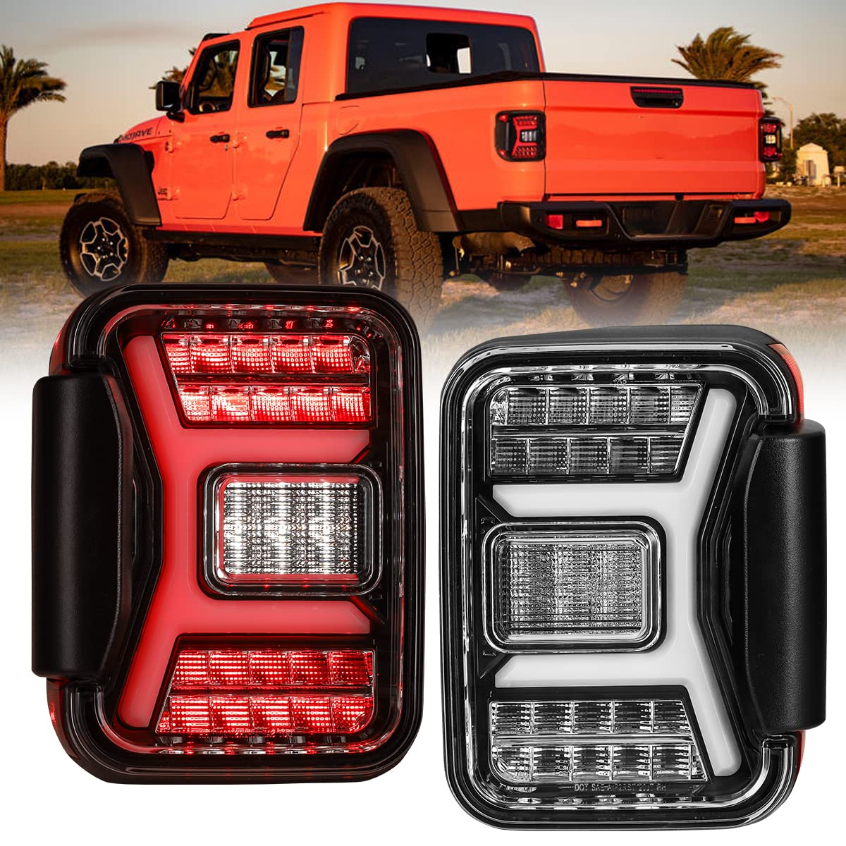 Nixon Offroad Full LED Tail Lights Assembly for Jeep Gladiator JT 2019-2025 - Sequential Turn Signals, Plug & Play (Clear Lens) - Upgrade Your Off-Road Adventure & Nighttime Safety