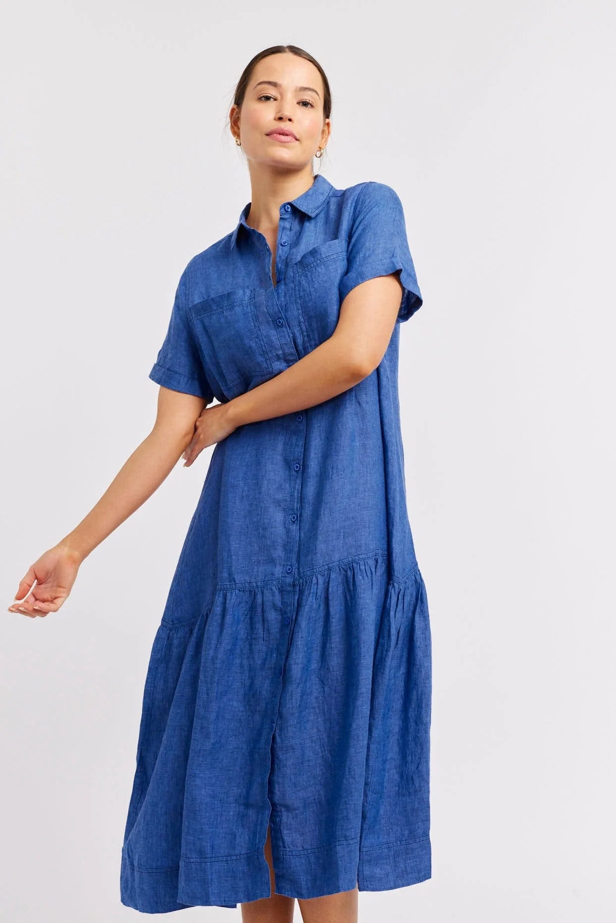 DORA Women's Linen Dress in Denim Blue - Breathable Summer Casual Maxi Dress for Beach, Vacation & Everyday Wear