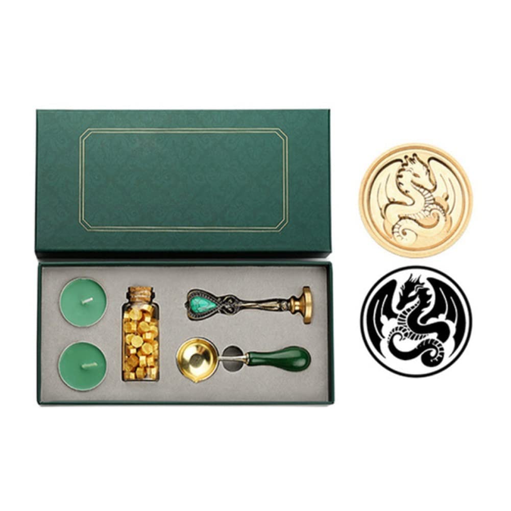 Vintage Wax Seal Stamp Kit with Spoon, Beads & Candle - DIY Letter Sealing Wax Set for Invitations, Envelopes, Cards & Craft Projects - Perfect for Wedding, Party & Scrapbooking Decorations
