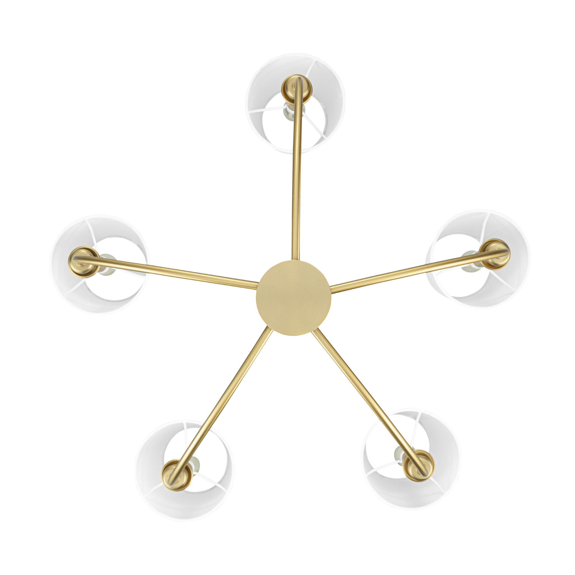 5-Light Brushed Gold Billet Chandelier with Fabric Shades - Modern Ceiling Light Fixture for Dining Room, Living Room, Bedroom & Foyer Decor