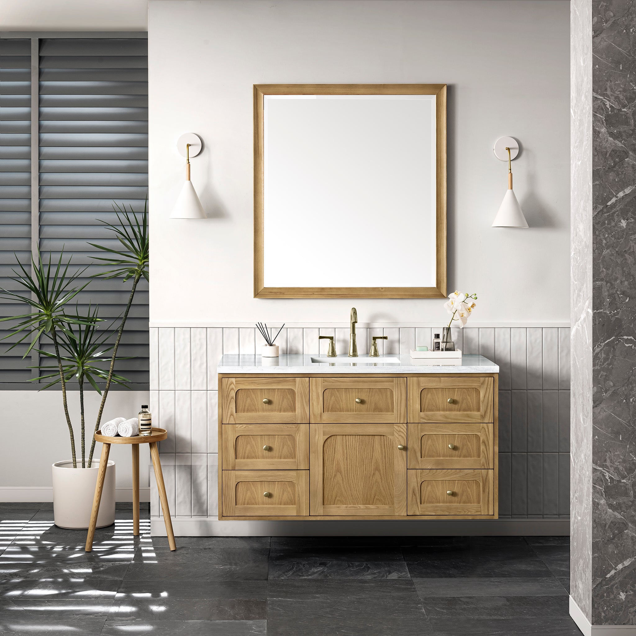 Laurent 48 Inch Single Bathroom Vanity in Light Natural Oak - Modern Farmhouse Style for Small Space Bathroom Remodel