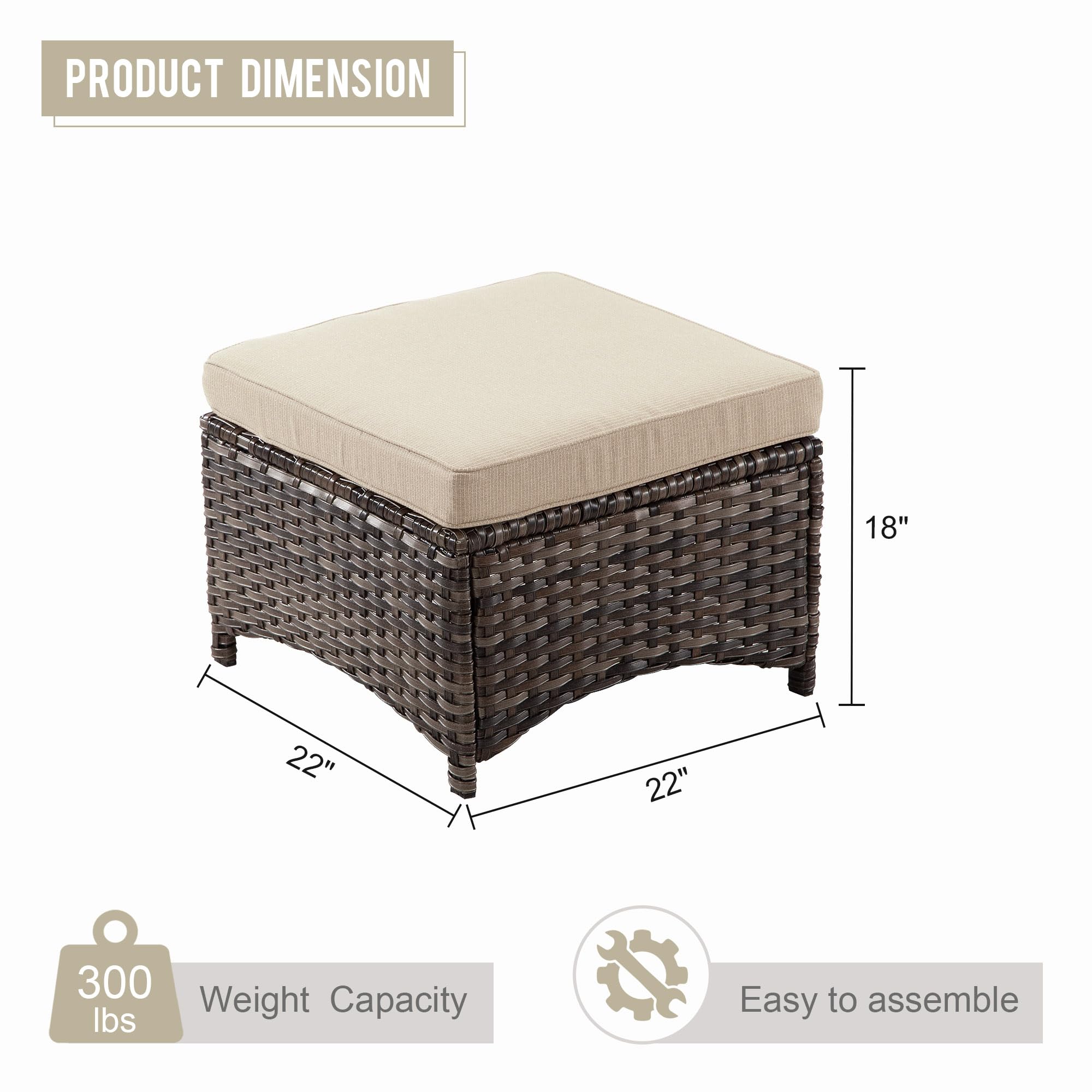 2-Piece Outdoor Wicker Ottoman Set with Removable Cushions - 22