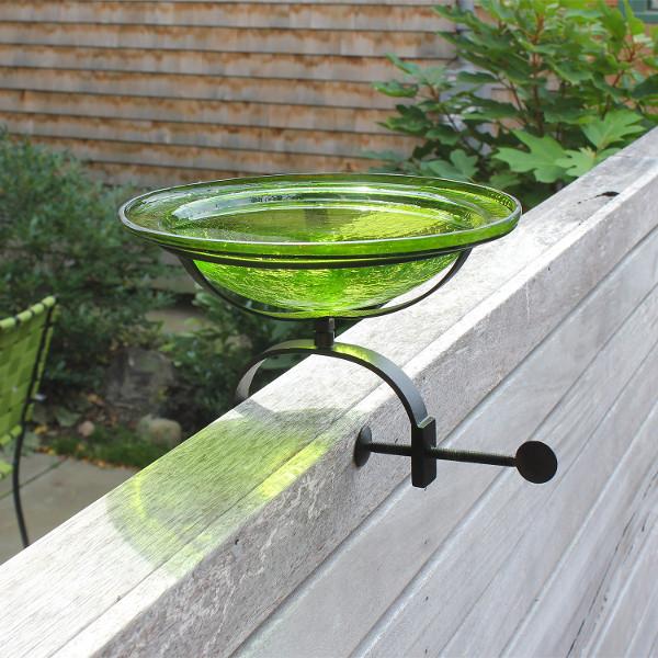 Fern Green Crackle Glass Birdbath Bowl for Garden Decor - Handmade Outdoor Bird Feeder with Crackled Texture, Perfect for Attracting Birds to Your Backyard or Patio