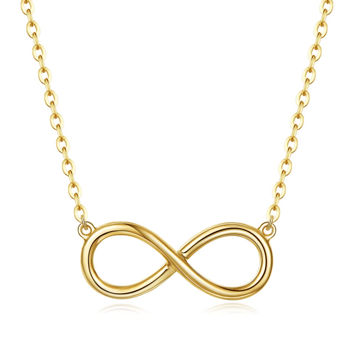 14K Solid Yellow Gold Infinity Pendant Necklace - Dainty & Simple Fine Jewelry for Women, 16+2