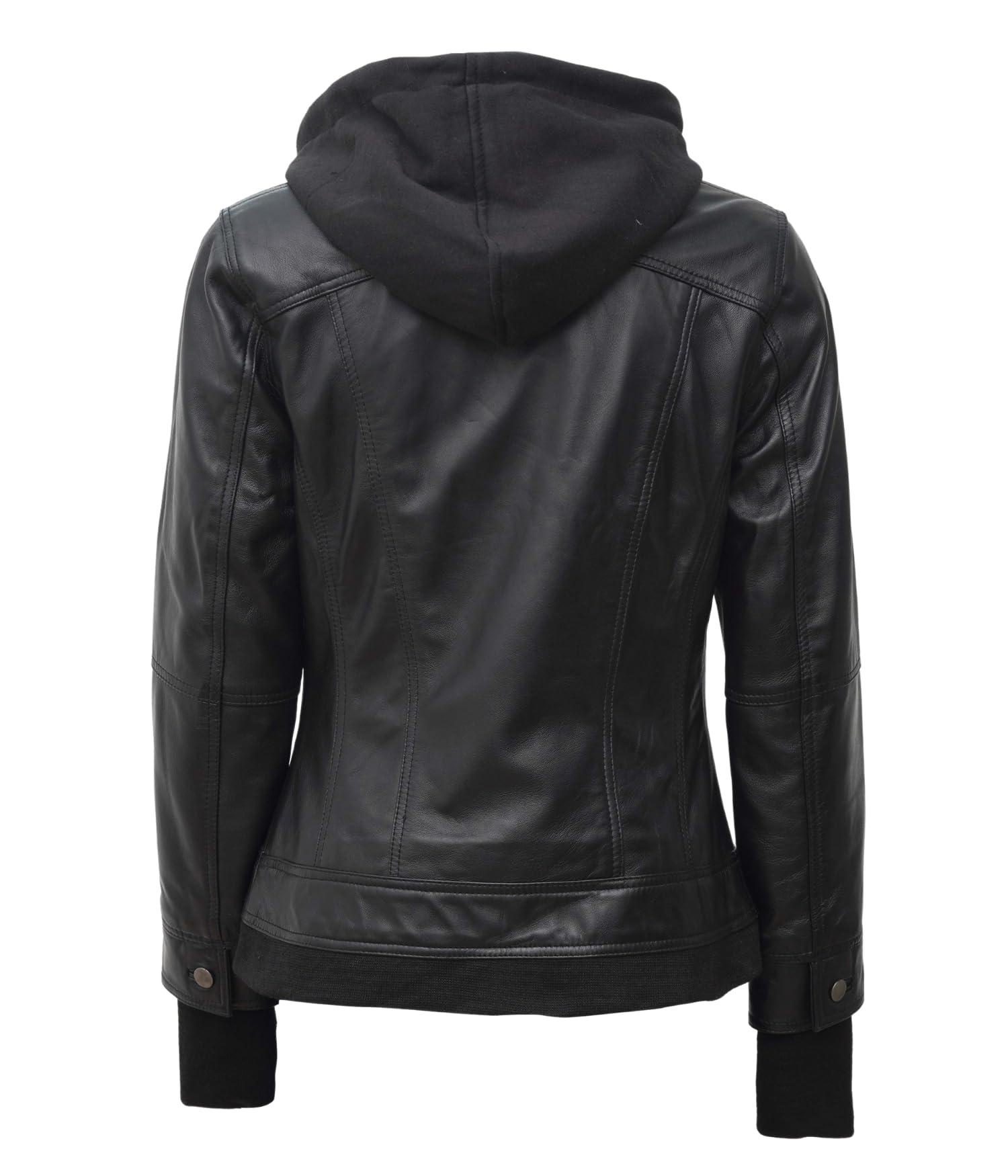 Decrum Women's Hooded Leather Jacket - Genuine Lambskin Biker Jacket with Detachable Hood | Stylish Outerwear for Motorcycle Riding, Casual Wear & Fall Fashion