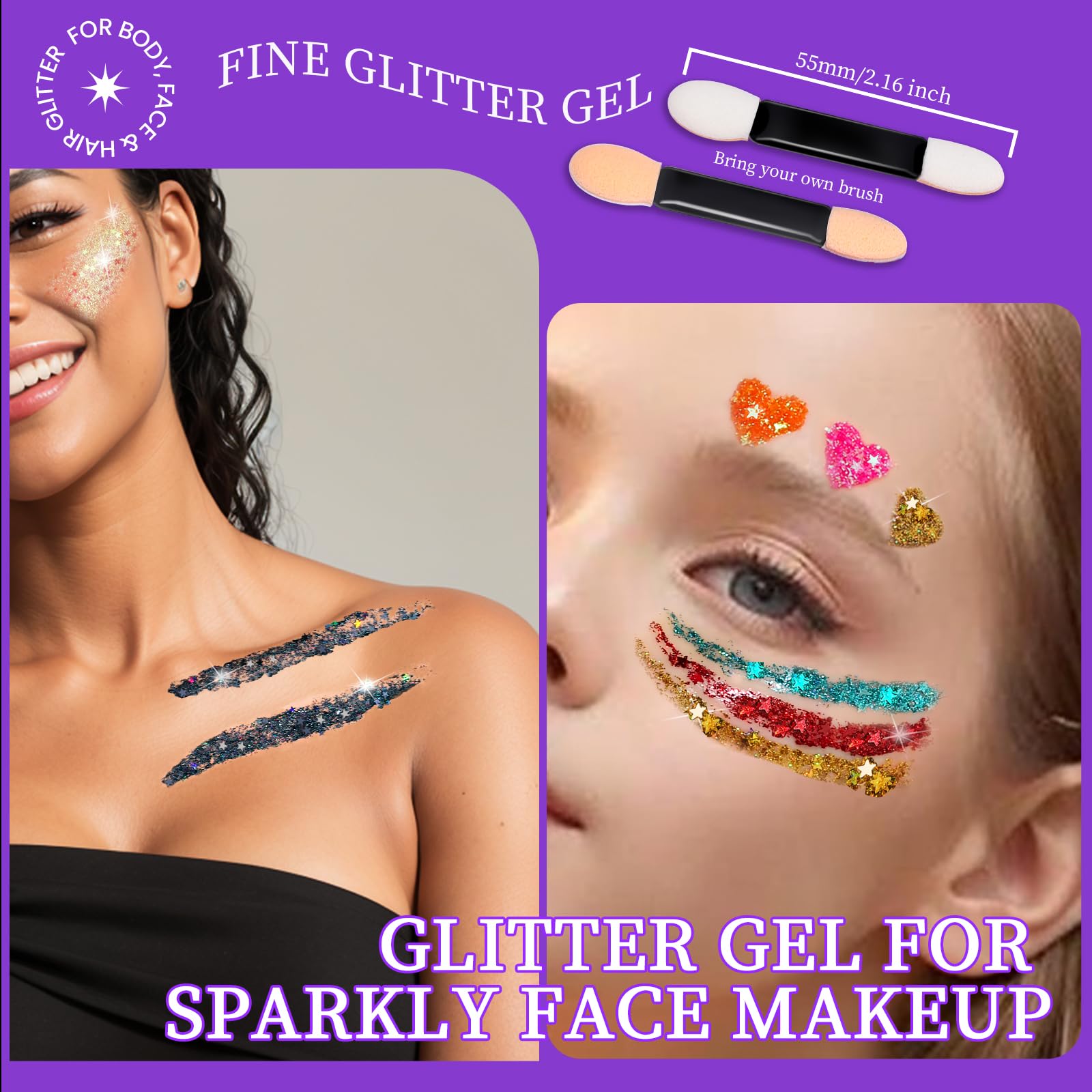 Teenitor Face Glitter Gel Set - 12 Vibrant Colors, No Glue Body Glitter for Face, Body & Hair (120g/4.23oz) | Perfect for Festivals, Raves, Cosplay & DIY Nail Art