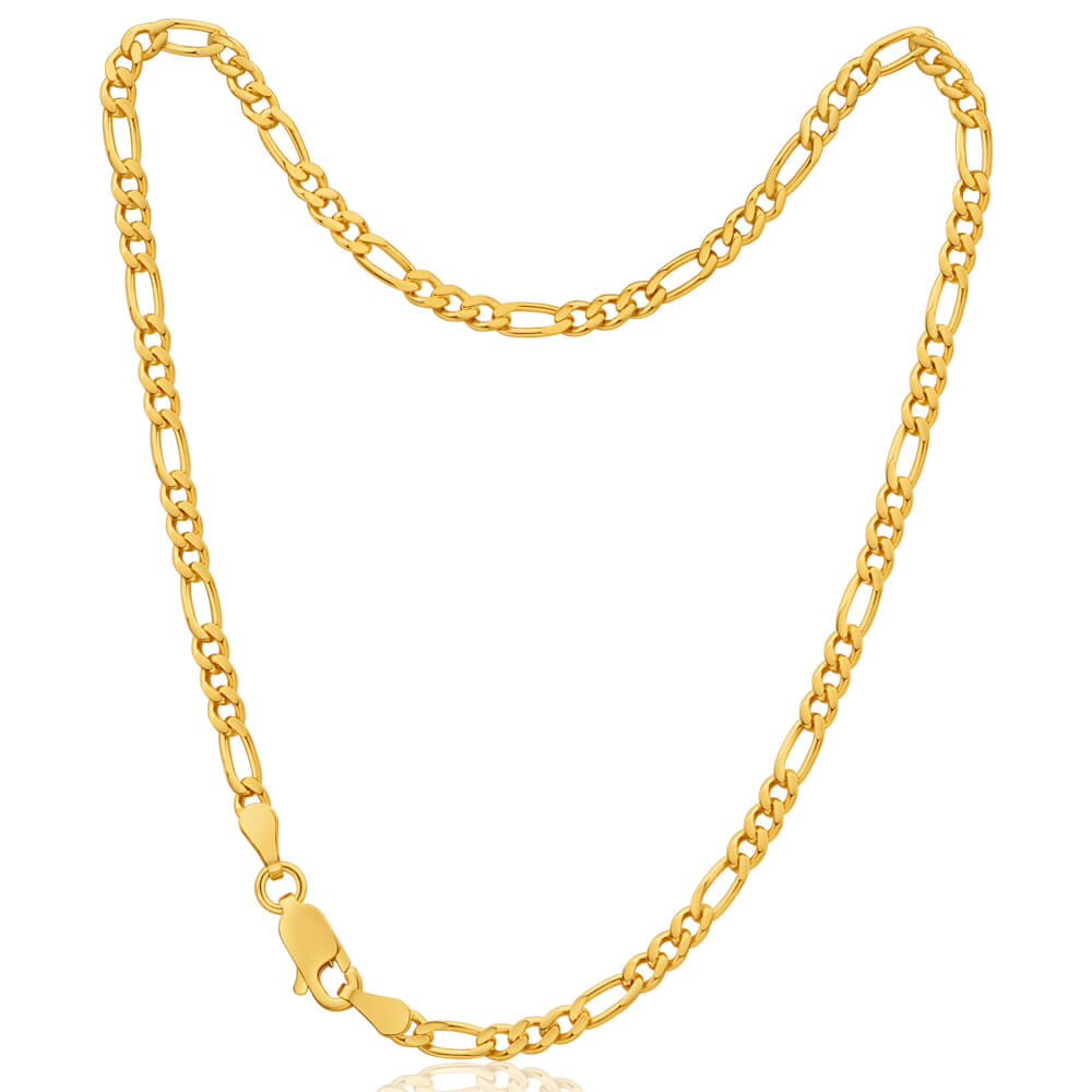 9ct Yellow Gold 1:3 Figaro Chain Anklet - 80 Gauge 27cm Adjustable Ankle Bracelet for Women - Perfect for Beach, Summer & Everyday Wear