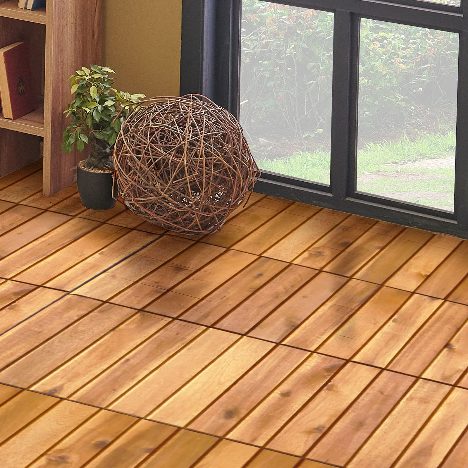 Giantex 27-Piece Interlocking Acacia Hardwood Deck Tiles, 12