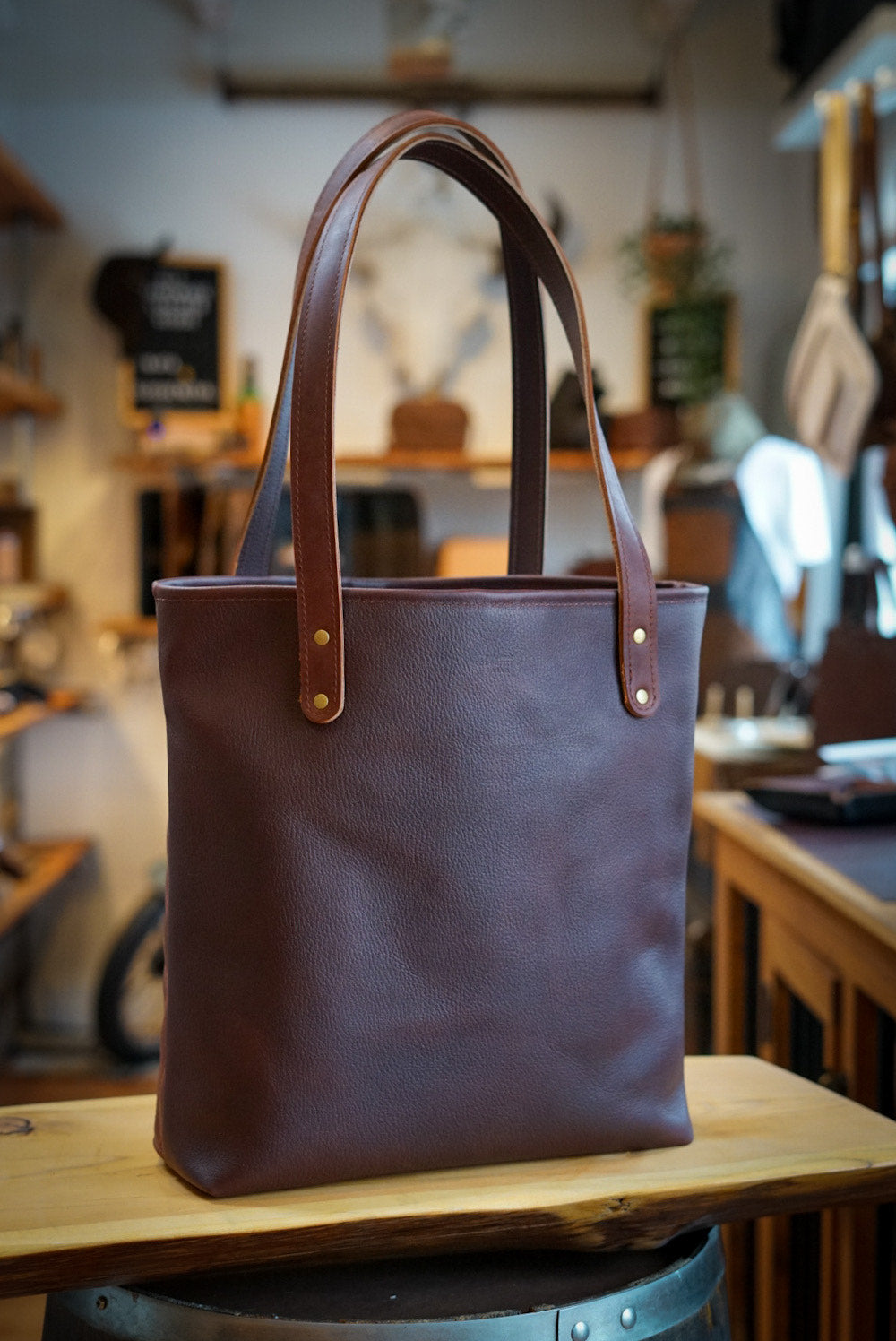 Stylish Diamond Stitch Tote Bag - Pebbled Brown & Dark Amber Harness Leather - Perfect for Work, Travel & Everyday Use