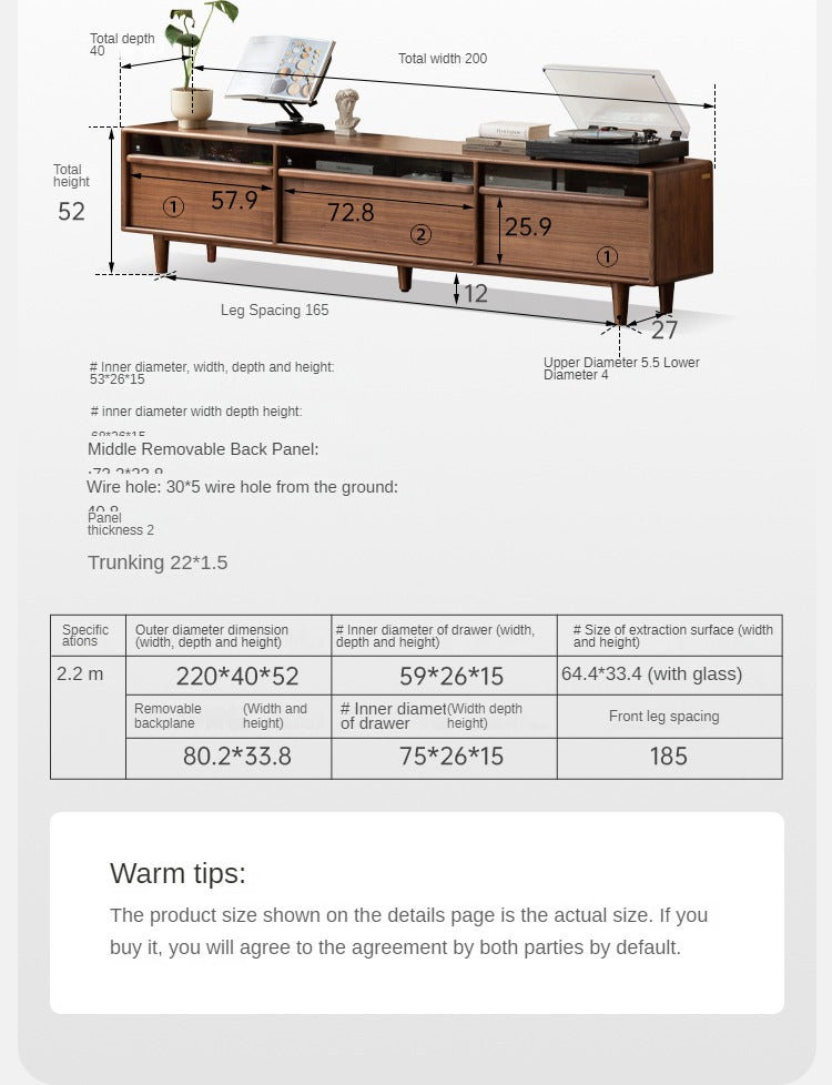Premium Black Walnut Solid Wood TV Stand - Modern Entertainment Center for Living Room & Home Theater