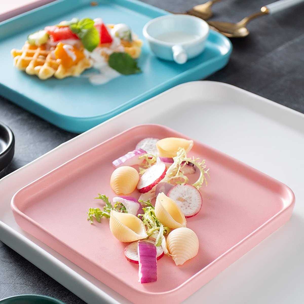 Pink 6-Inch Square Porcelain Dinner Plates, Set of 2 - Microwave & Dishwasher Safe for Kitchen & Restaurant