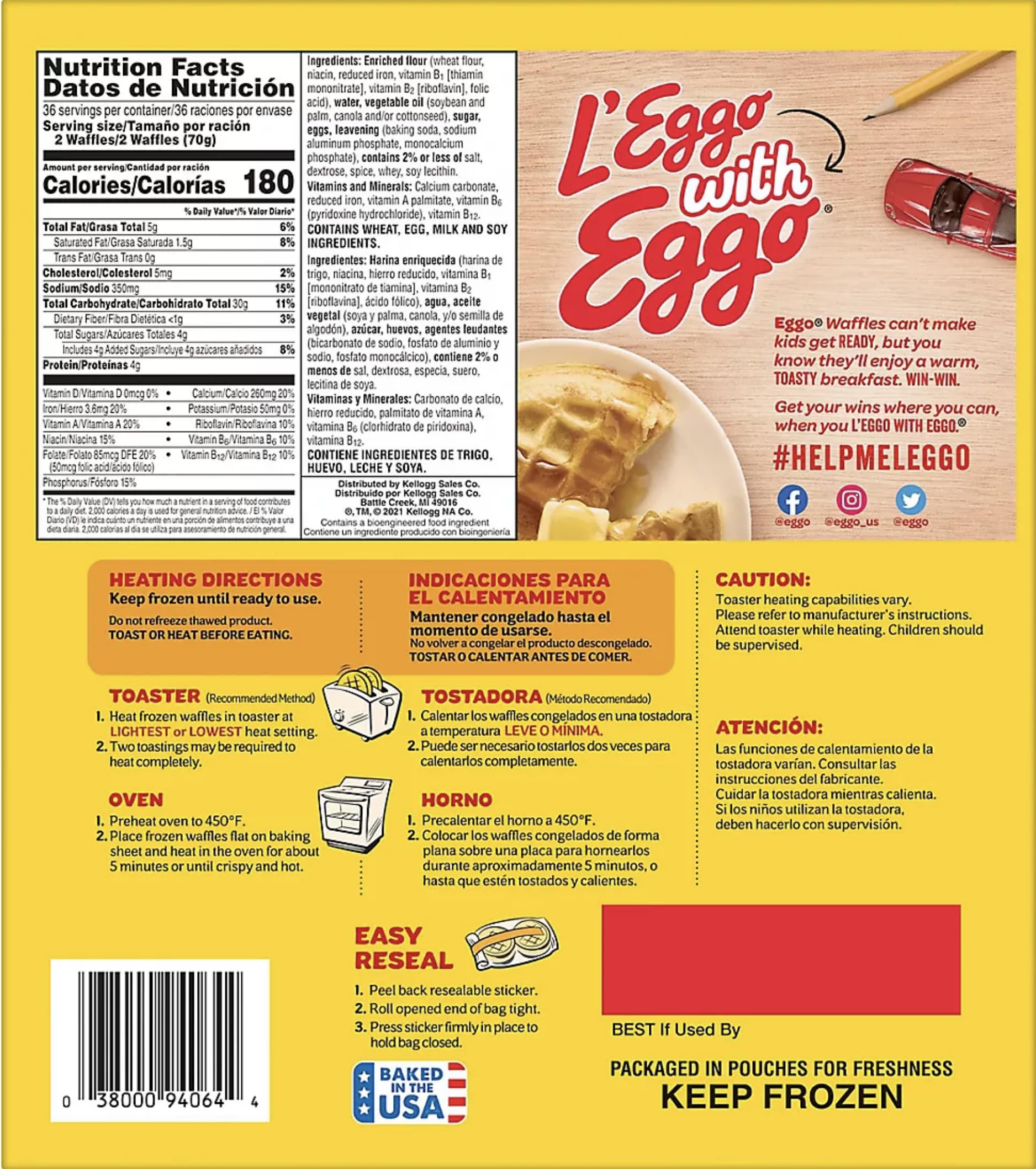 Salutem Vita - Eggo Homestyle Waffles Family Pack, 72 Count - Frozen Breakfast Waffles for Quick & Easy Morning Meals, Kids Snacks & Family Breakfasts