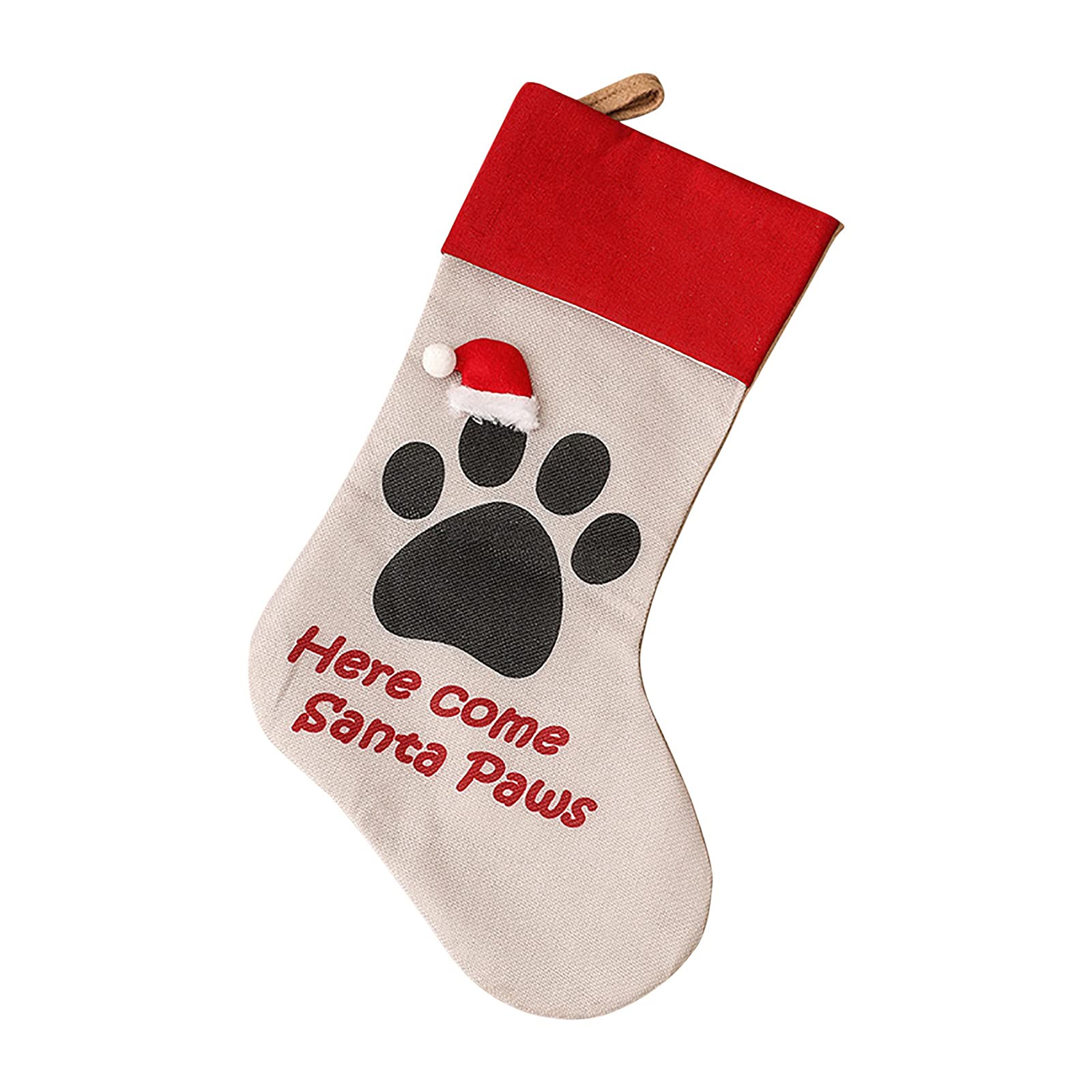 Christmas Stockings for Pets - 7.8x18.5 Inch Cat & Dog Paw Print Stockings with Toy & Treat Pockets - Festive Holiday Home Decor for Fireplace Mantel, Gift Exchange & Christmas Tree Decorations