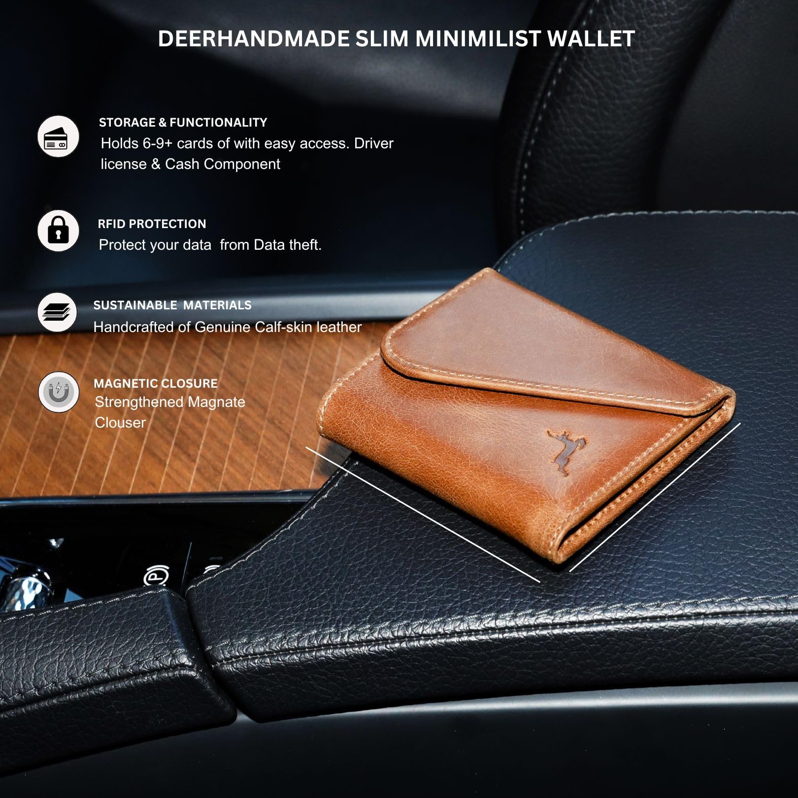 Deerhandmade Men's Leather Wallet - Minimalist RFID Blocking Card Holder with Magnetic Closure | Handcrafted Genuine Leather Wallet for Men | Holds 9-12 Cards | Perfect Gift Box Included | Ideal for Everyday Use, Travel & Business