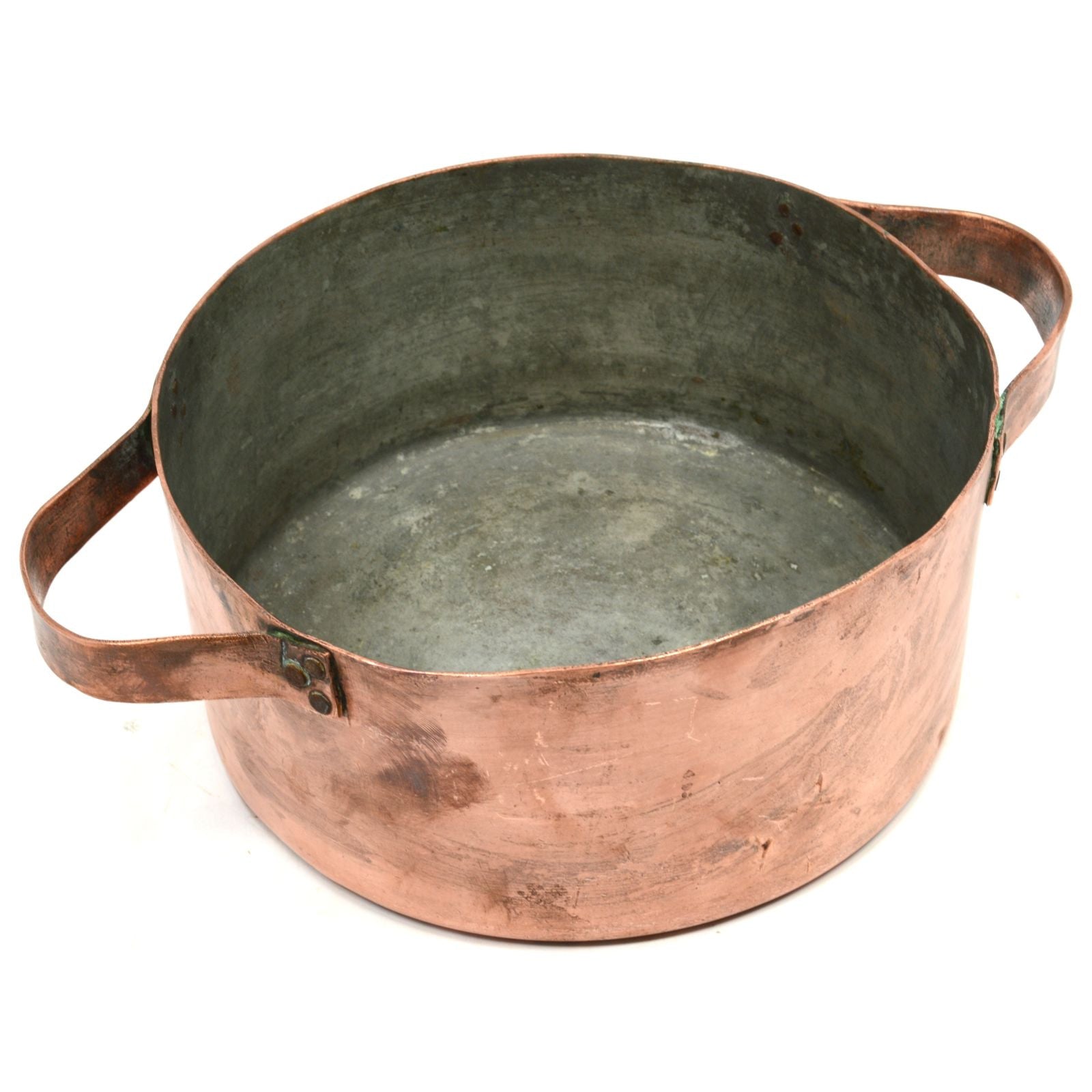 Vintage 6.5 Quart Copper Casserole Pot with Double Handles - Heavy Duty Primitive Cooking Bowl for Rustic Kitchens & Farmhouse Style Cooking