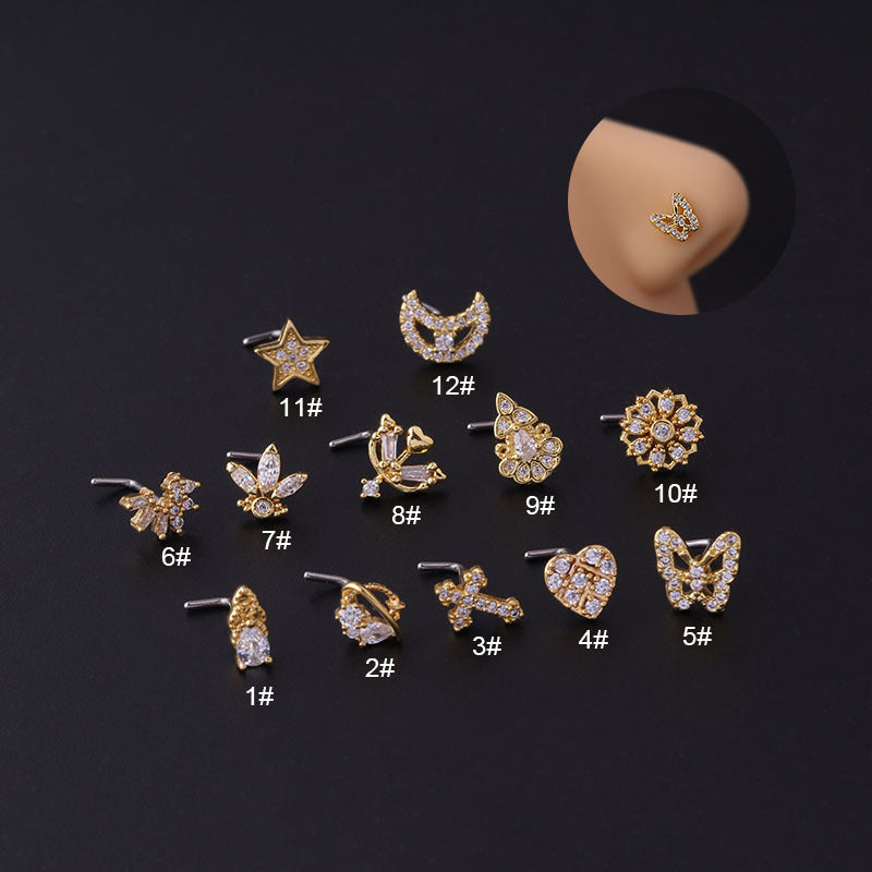 20G Surgical Steel L-Shaped Moon & Star Nose Rings - Hypoallergenic Nose Studs for Women | Perfect for Everyday Wear, Parties & Body Piercing Jewelry
