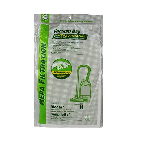 Riccar/Simplicity 1400/1500/1700 HEPA Vacuum Replacement Bags - MicroLined DVC Bags for Superior Dust Filtration | 6-Pack White Cinch Closure Bags | Perfect for Allergy Sufferers & Pet Owners | Keeps Home Clean & Air Fresh