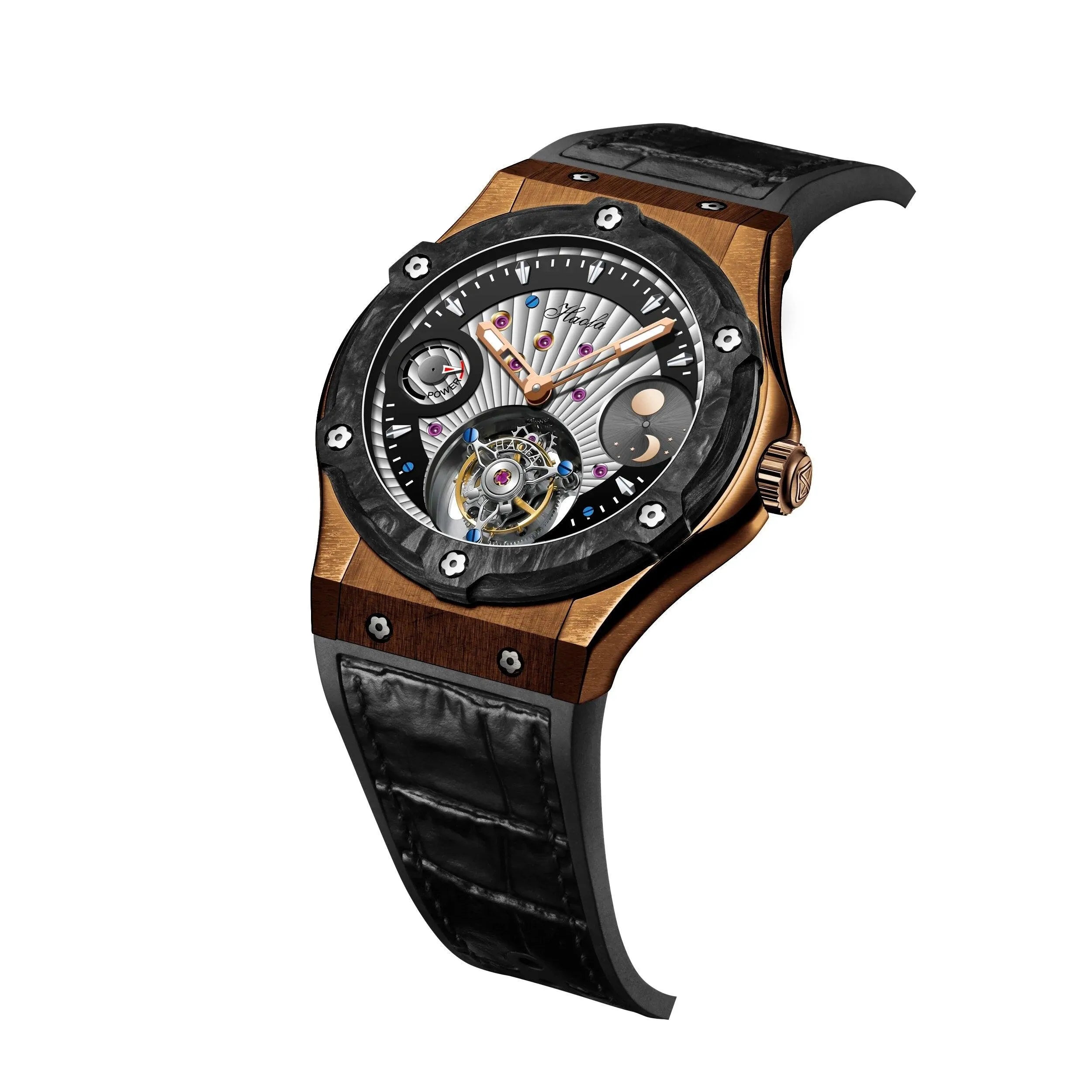 Luxury Men's Tourbillon Mechanical Watch - Bronze Case, Manual Winding, Sapphire Crystal, Business & Dress Wristwatch with Day/Night Display | Perfect for Formal Events, Business Meetings & Special Occasions