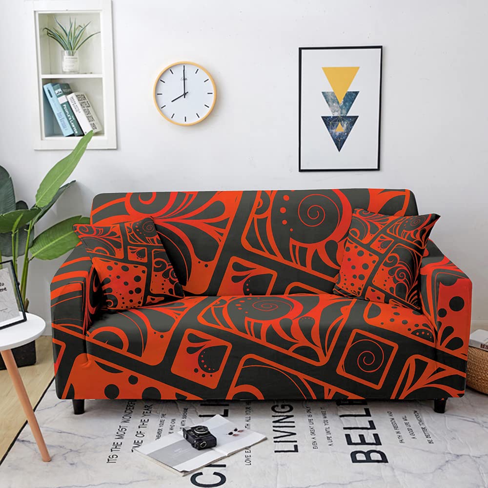 Halloween Stretch Sofa Cover - Elastic Couch Slipcover with Pumpkin Pattern, Non-Slip Furniture Protector for Living Room (Fits 90-140cm, 1/2/3/4 Seater) - Perfect for Halloween Decor, Fall Home Decor & Seasonal Party Protection
