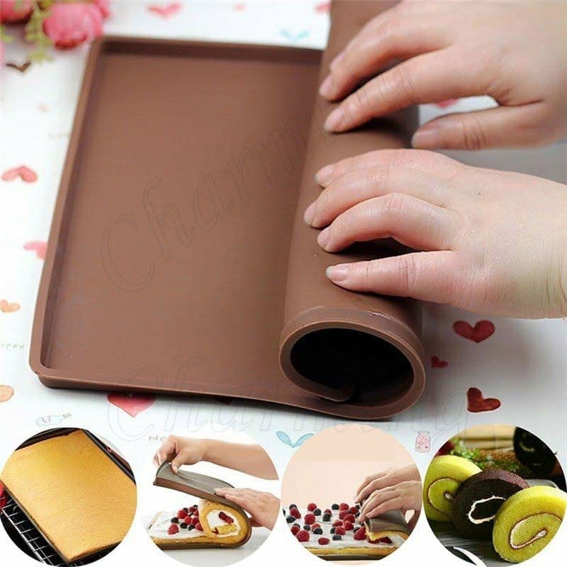 Premium Swiss Roll Cake Mat Pad - Non-Stick Silicone Baking Tray for Cakes, Cookies & Pizza | Multi-Color Bakeware for Home Bakers | Perfect for Birthday Parties, Tea Time & Family Baking Activities