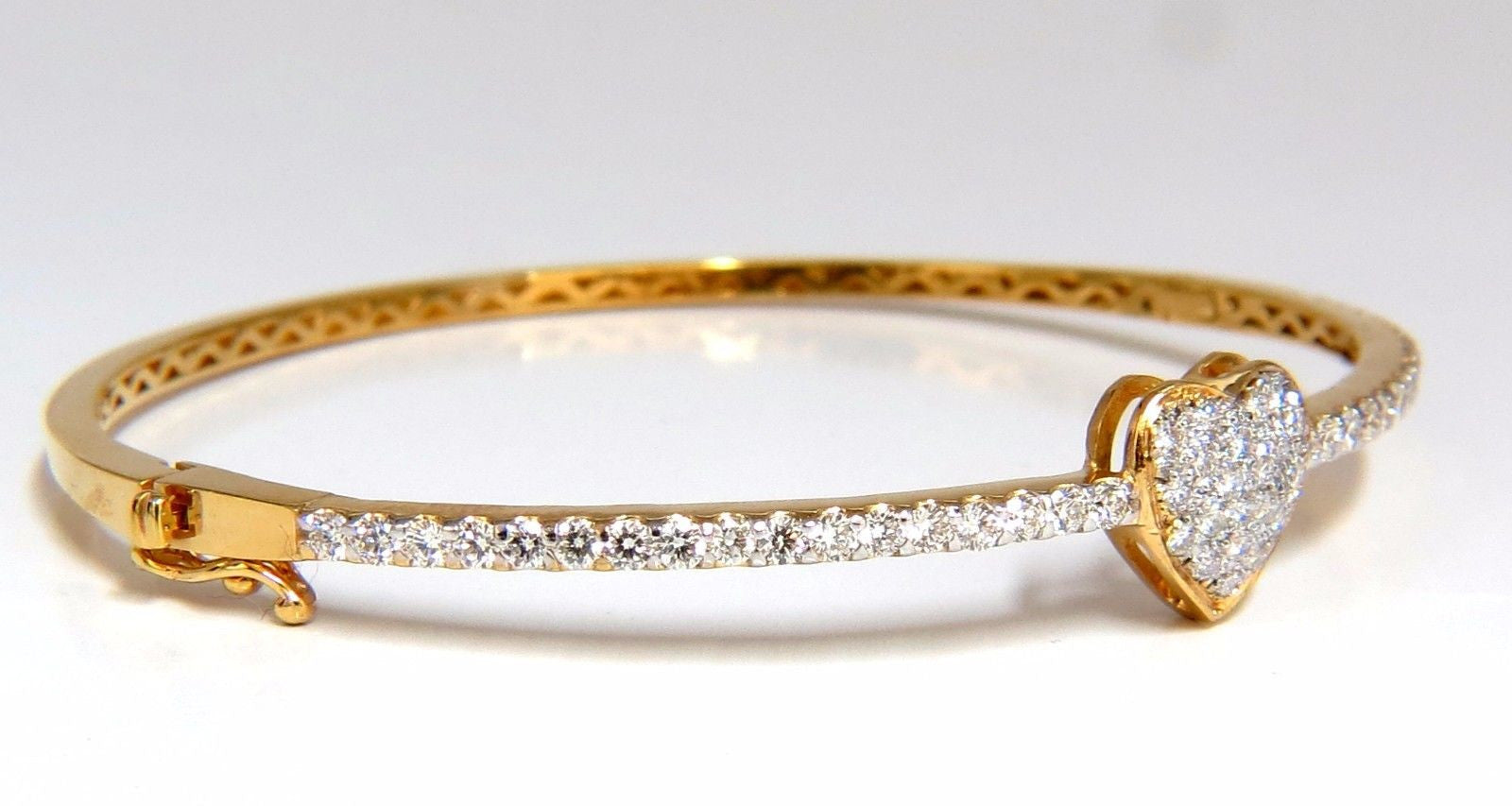 1.30ct G/VS 14K Gold Diamond Heart Bangle Bracelet - Elegant Gift for Women, Anniversary & Valentine's Day