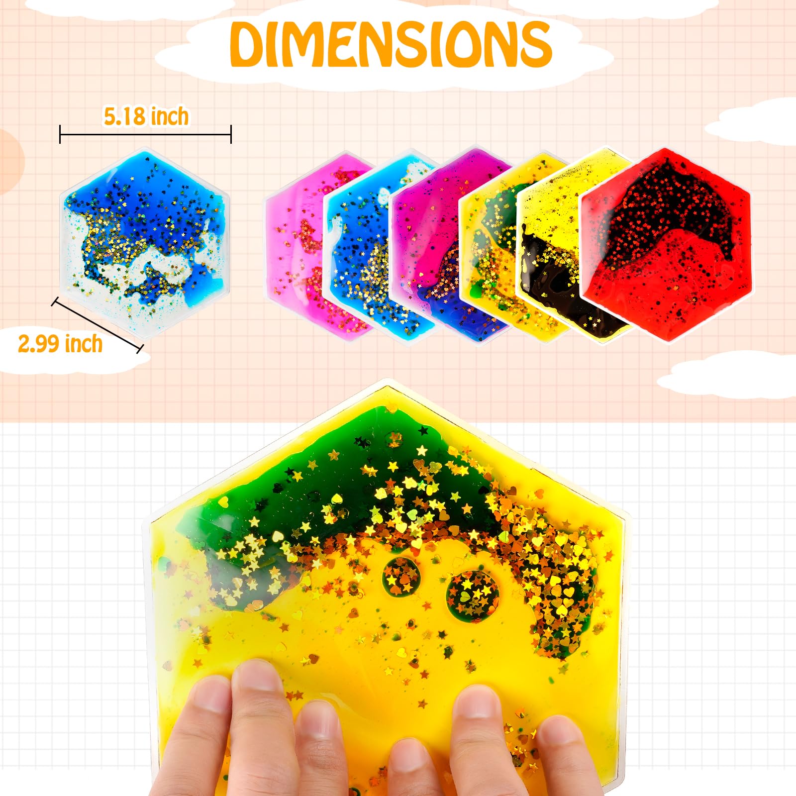 Sensory Fidget Toys for Kids - 6 Pack Hexagon Liquid Motion Sensory Toys for Autism, ADHD & Stress Relief - Calming Sensory Gel Toys for Classroom, Office & Home Use
