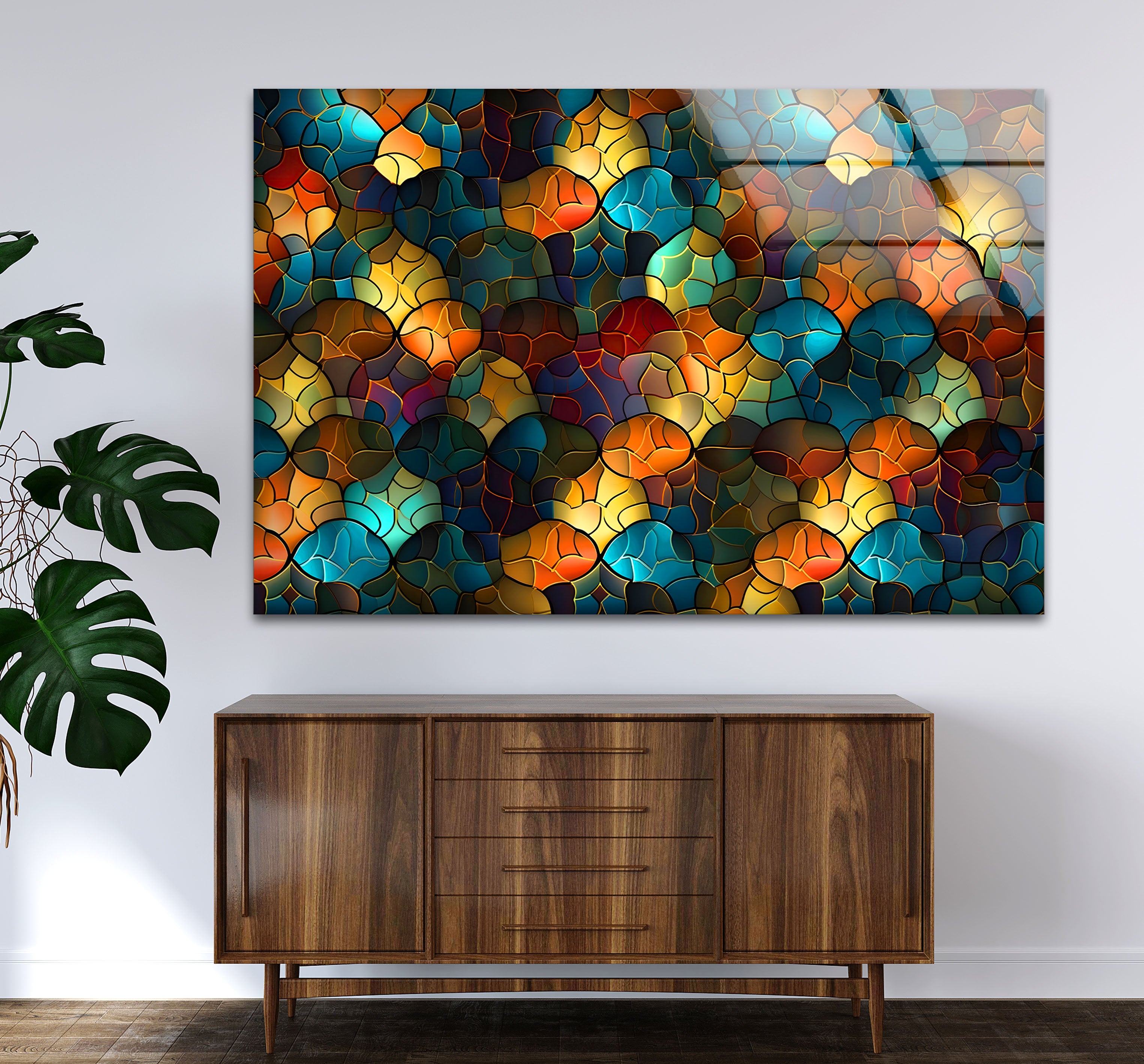 Abstract Stained Glass Wall Art - Vibrant Mosaic Glass Panel for Home Decor, Church Windows & Gift Ideas