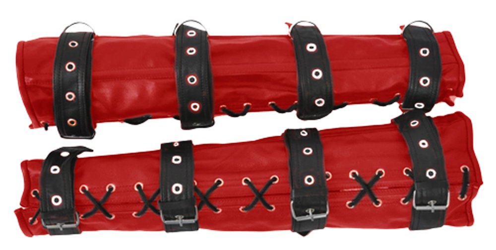 Men's Red & Black Leather Bondage Restraint Set - 4 Piece Arm & Leg Binders for BDSM, Fetish Play & Couples Roleplay - Perfect for Spicing Up Your Bedroom or Adult Parties