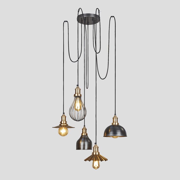 Stylish Brooklyn Cluster Ceiling Light with Shades - Pewter, Copper & Brass Finishes (IP20 Rated) - Perfect for Dining Room, Living Room & Bedroom Lighting